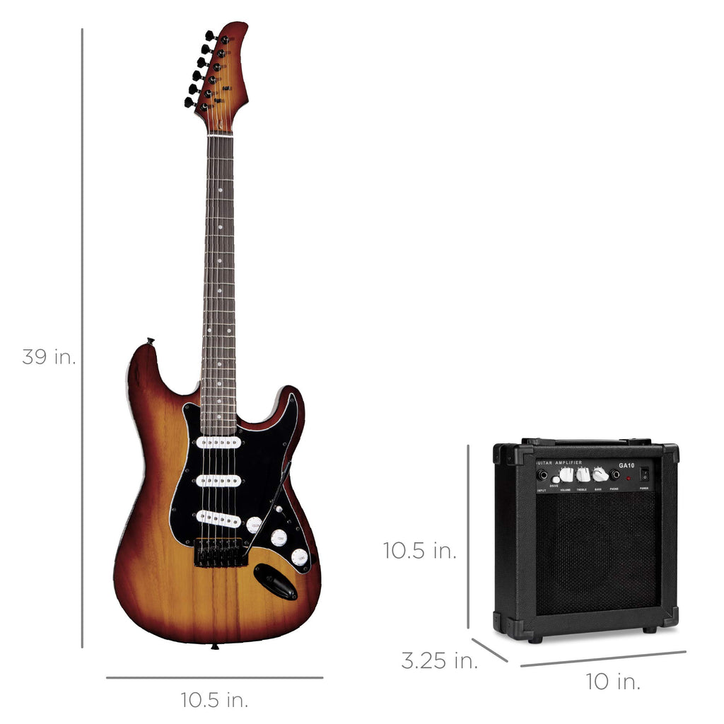 Best Choice Products 39in Full Size Beginner Electric Guitar Starter Kit w/Case, Strap, 10W Amp, Strings, Pick, Tremolo Bar - 3 Color Sunburst