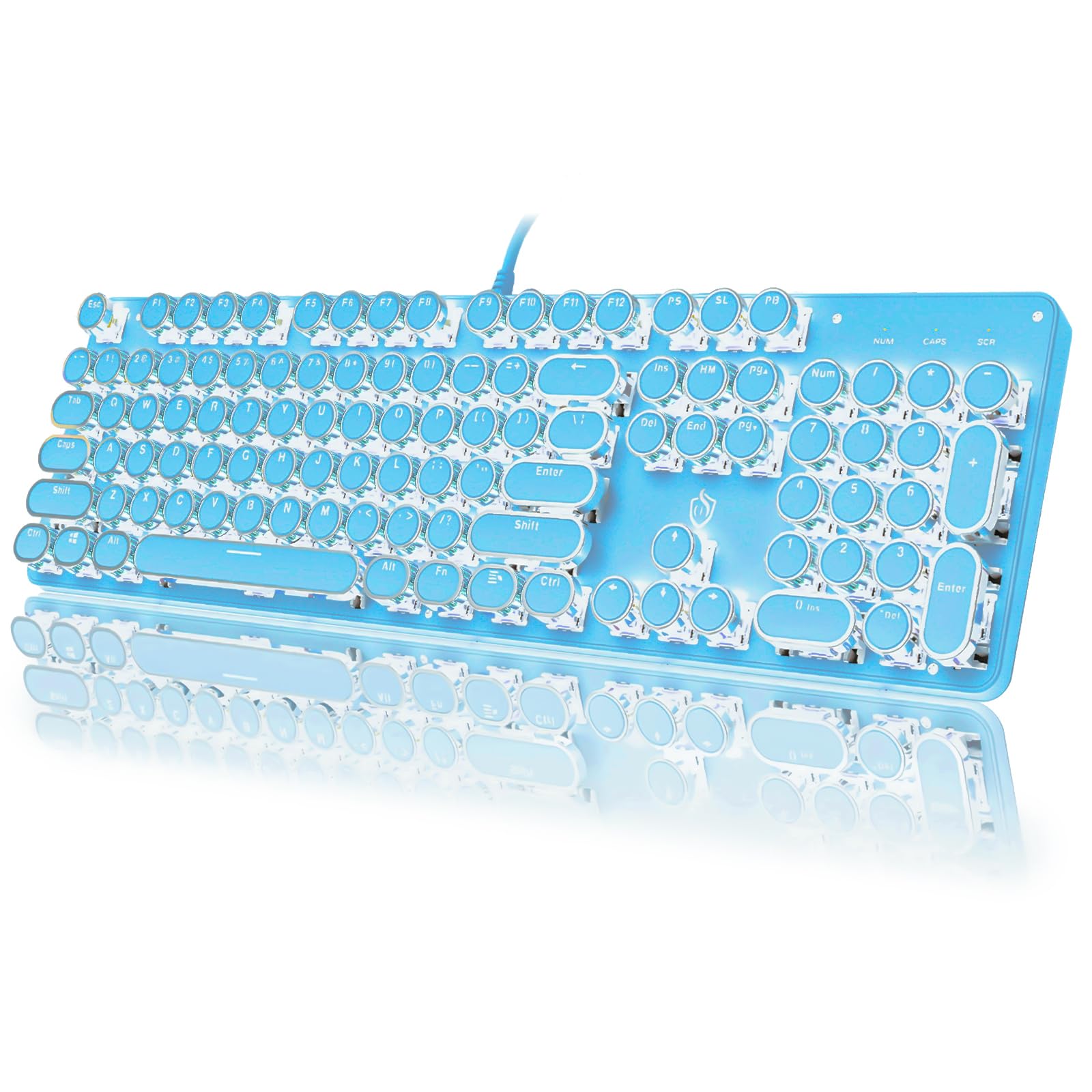 YSCP Typewriter Style Mechanical Gaming Keyboard RGB Backlit Wired with Blue Switch Retro Round Keycap 104 Keys Keyboard (R-Black)