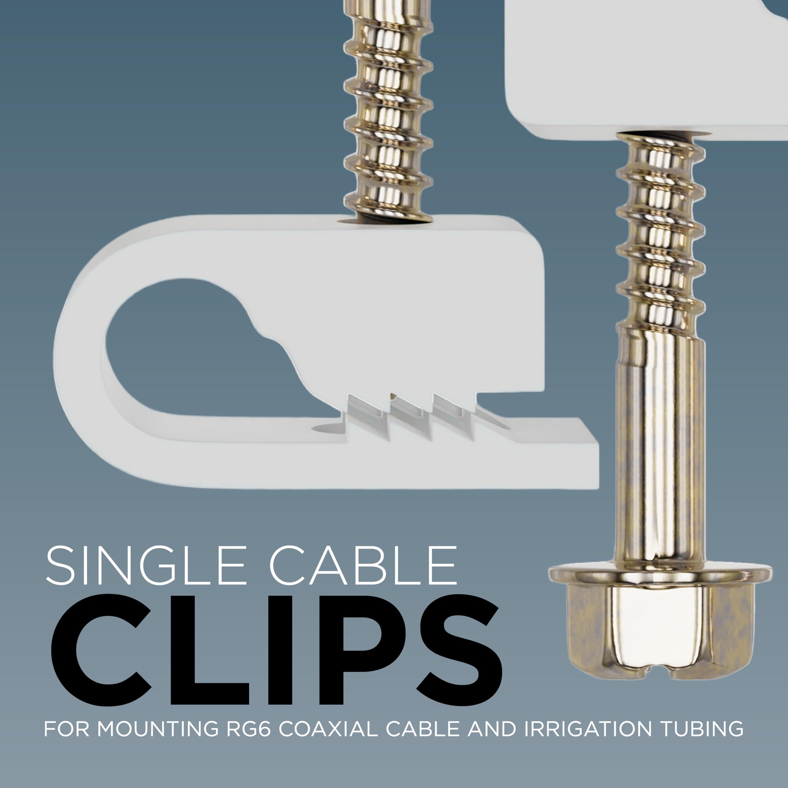 THE CIMPLE CO Single Cable Clips with Screws - 1/4 Inch Coaxial Cable Clamps Outdoor - Exterior Cord Management for Coax, CAT Ethernet, Electrical Wire - Screw Clamps for Wires - 10 PCS, White