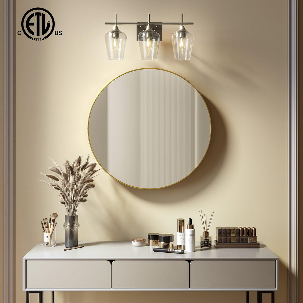 VONLUCE Bathroom Vanity Light, 2 Light Bathroom Light Fixture Over Mirror, Bathroom Wall Lamp with Clear Glass, Modern Brushed Nickel Vanity Lighting fixtures for Bathroom, Bedroom, Hallway