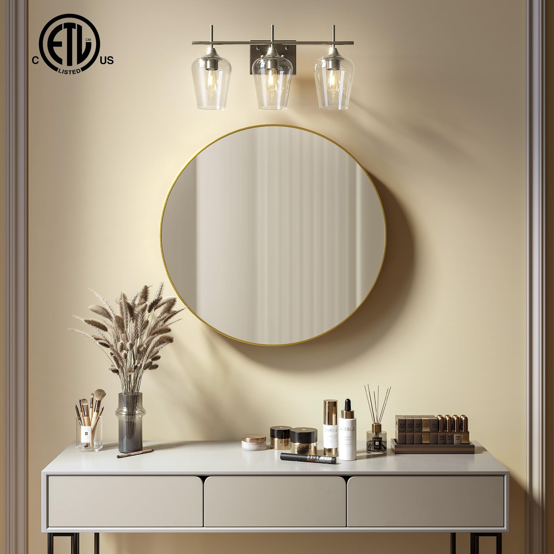 VONLUCE Bathroom Vanity Light, 2 Light Bathroom Light Fixture Over Mirror, Bathroom Wall Lamp with Clear Glass, Modern Brushed Nickel Vanity Lighting fixtures for Bathroom, Bedroom, Hallway