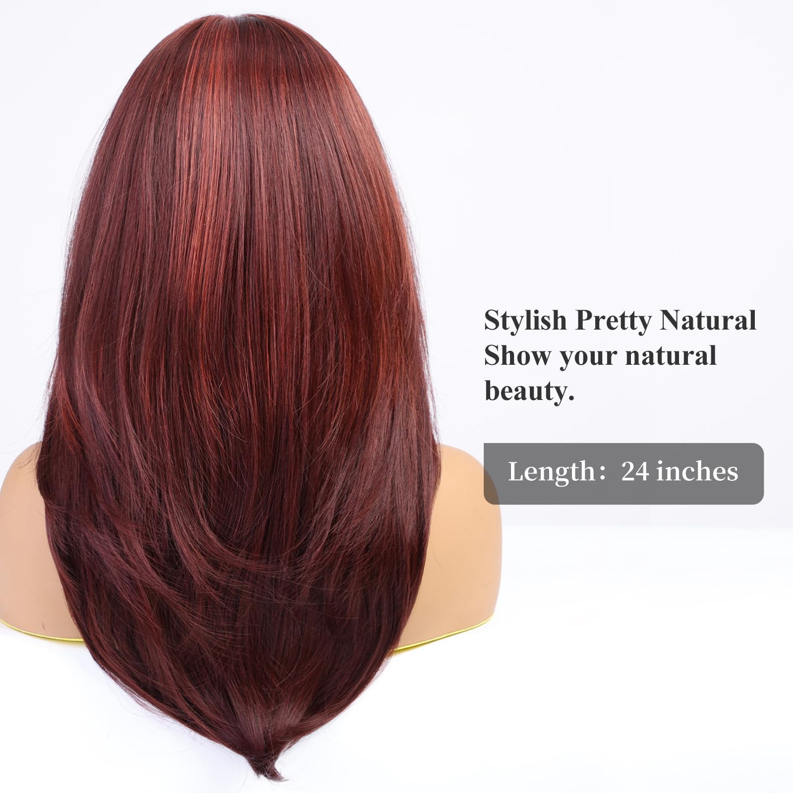 HAIRCUBE Auburn Wigs for Women,Long Layered Orange Wigs with Bangs Heat Resistant Synthetic Fibre Wigs(pelucas de cabello natural)