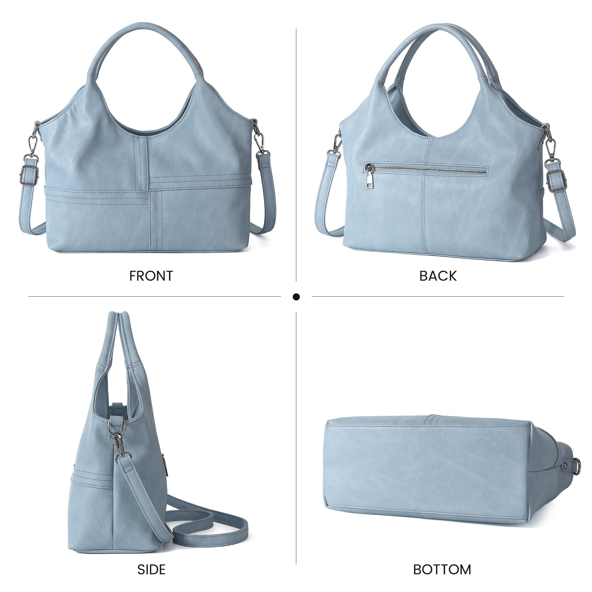 KOGTLA Medium Vegan Leather Purses for Women with Detachable Satchel Strap, Ladies Handbags, Tote Hobo Bags with Two-Handle