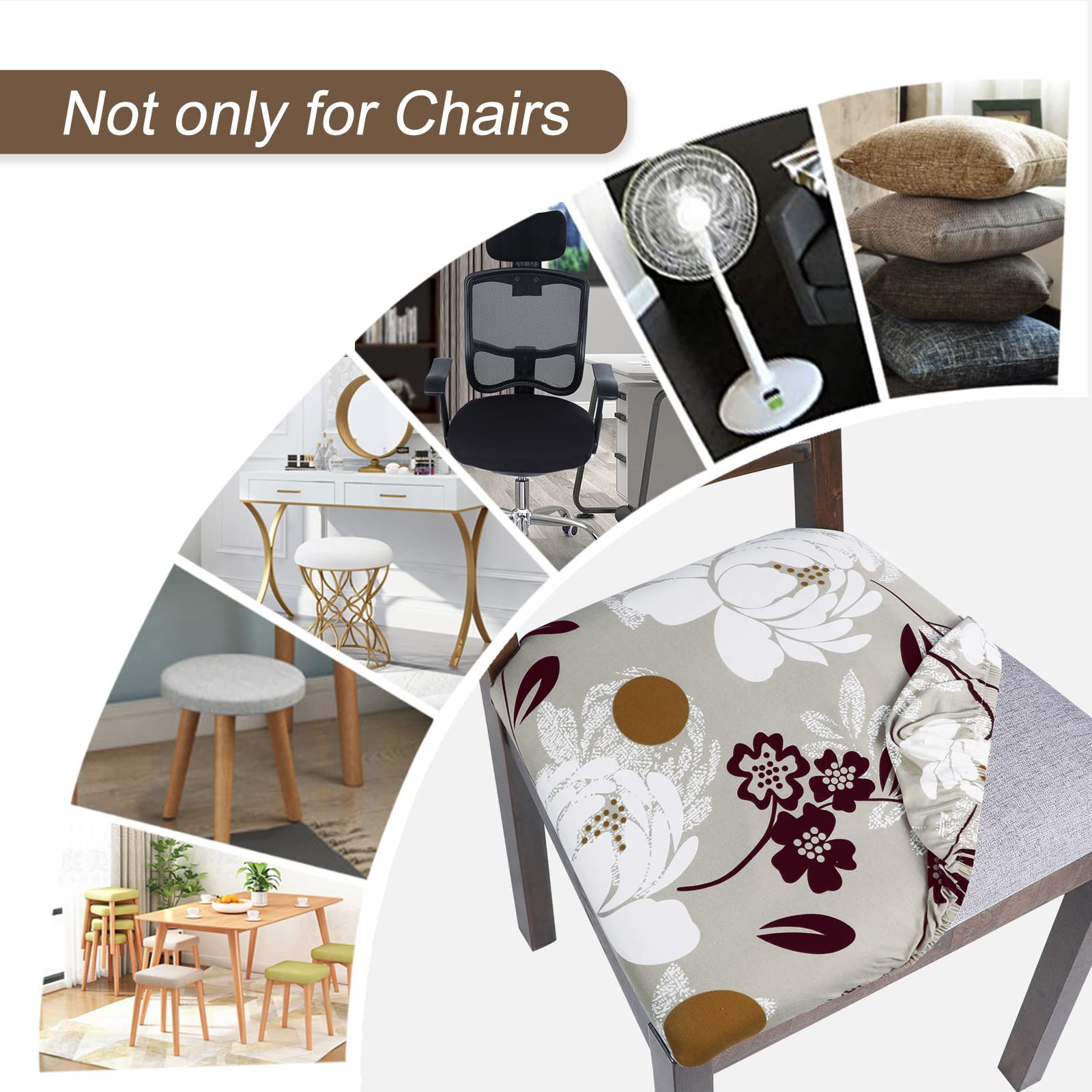 SearchI Seat Covers for Dining Room Chairs Stretch Printed Chair Seat Covers Set of 2, Removable Washable Upholstered Chair Seat Protector Cushion Slipcovers for Kitchen, Office(Ball Flower)