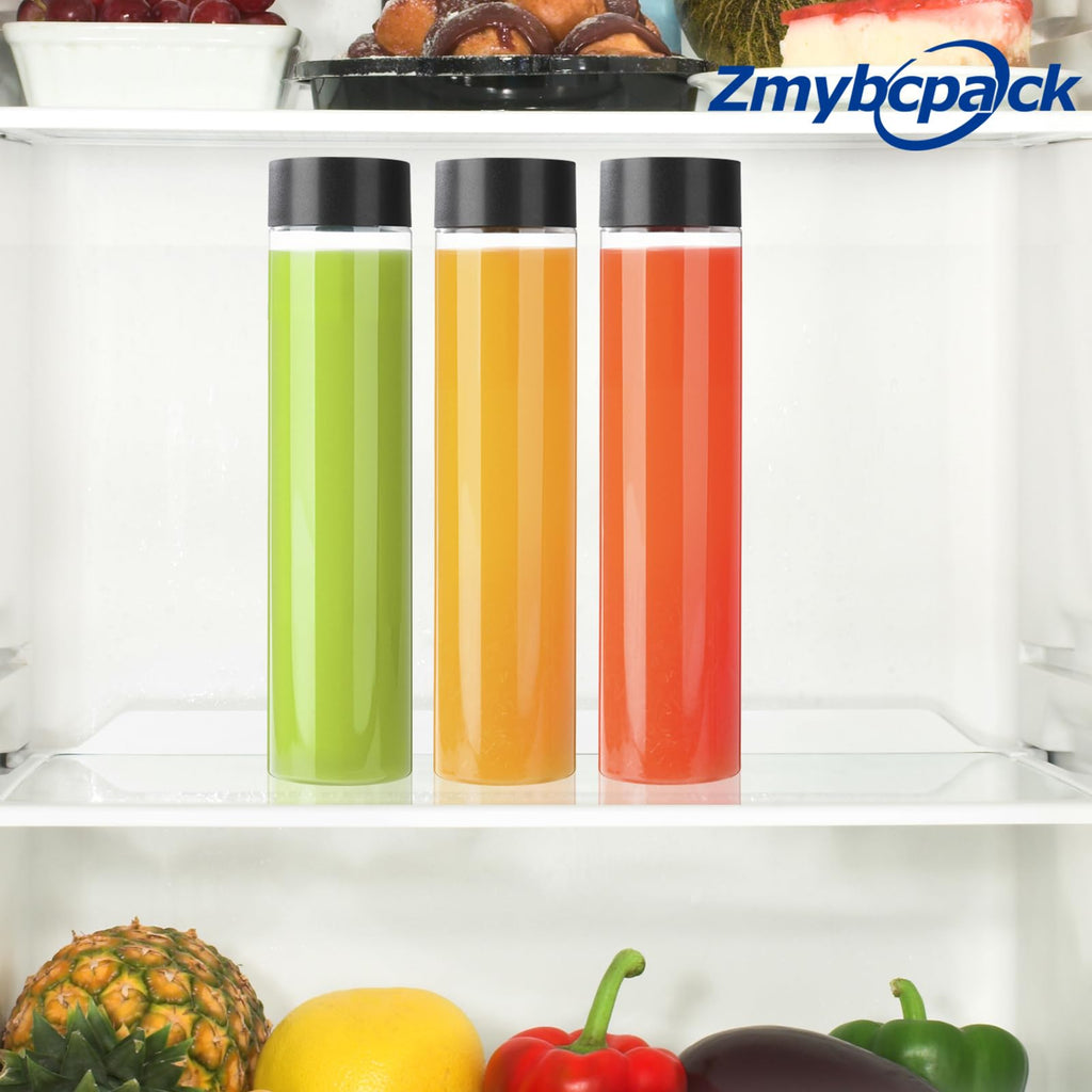 zmybcpack 24 Pack 10 OZ (300 ml) Clear PET Plastic Juice Bottles with Black Lids - Plastic Smoothie Bottles Ideal for Juice, Milk, Homemade Beverages