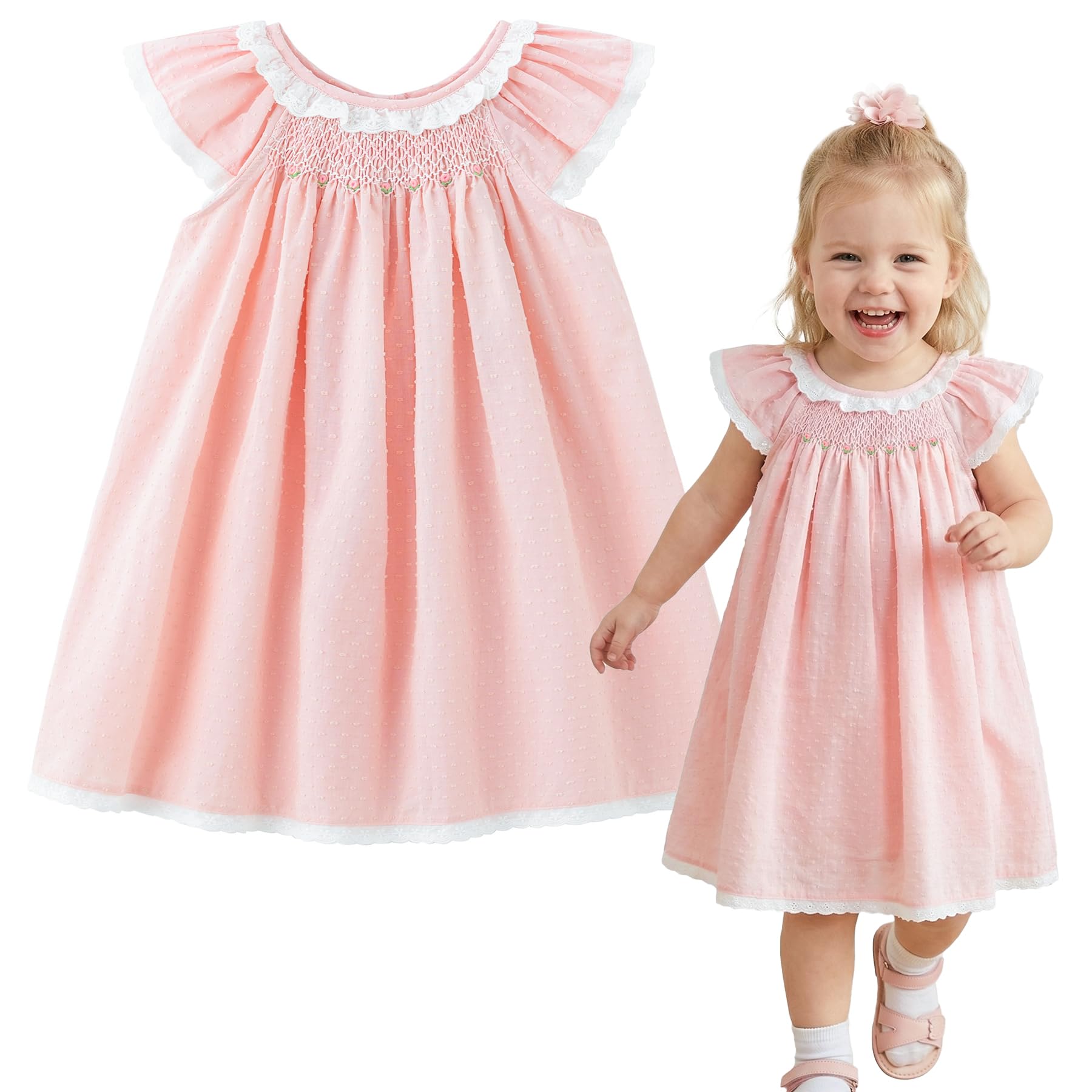 Simplee kids Baby Girl Smocked Dress Summer Casual Short Sleeve Dresses Floral Print Sundress Princess Dress for Toddlers