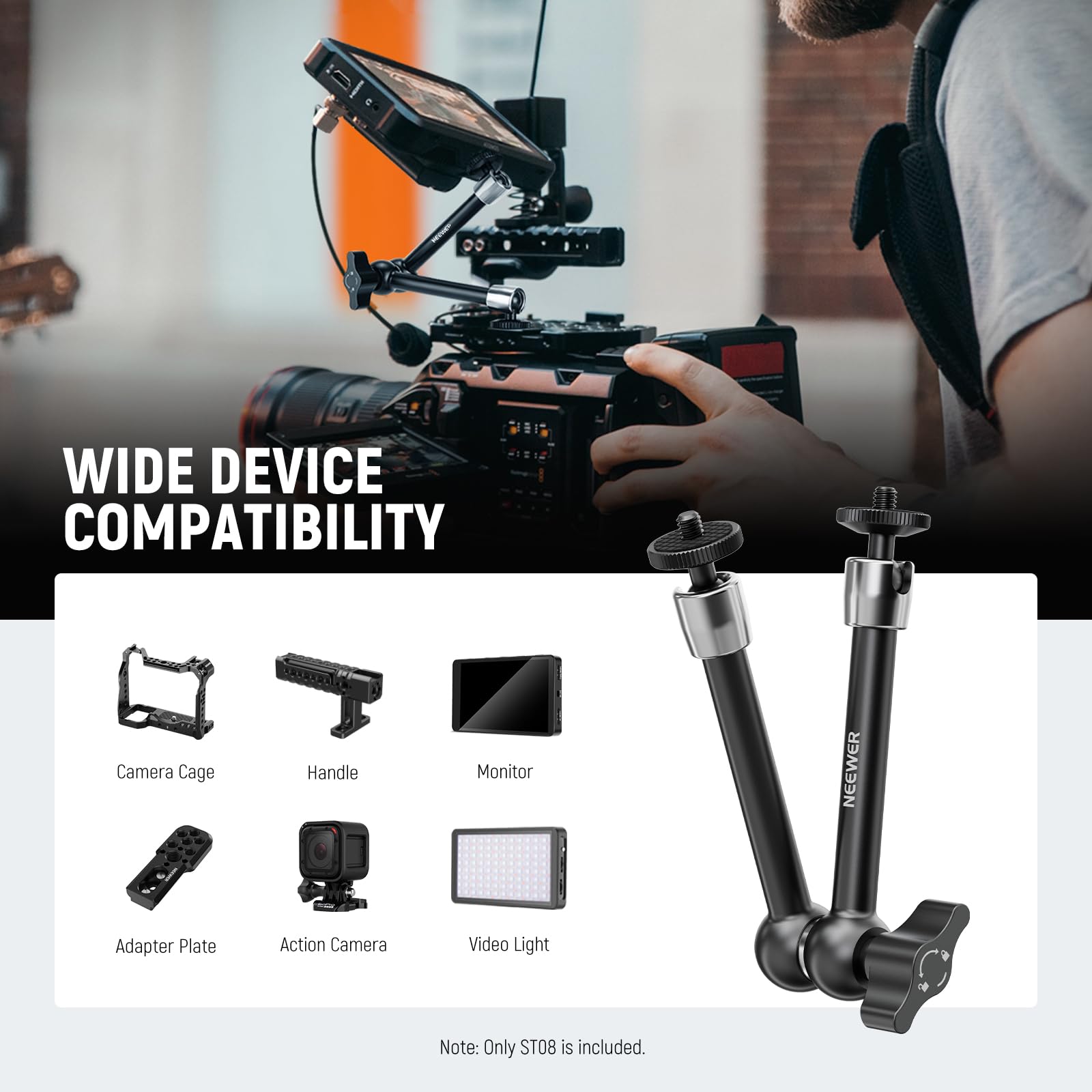 NEEWER 5.9"/15cm Adjustable Friction Magic Arm with 1/4" Screw on Both Ends, Compatible with SmallRig Cage, Flash/LED Light/Microphone/Monitor/SuperClip, Max Load 4.4lb/2kg, ST15