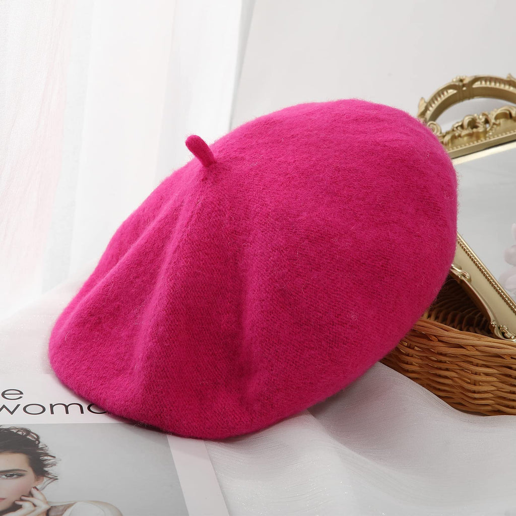 Women French Wool Beret Hats - Solid Color Classic Beanie Winter Cap