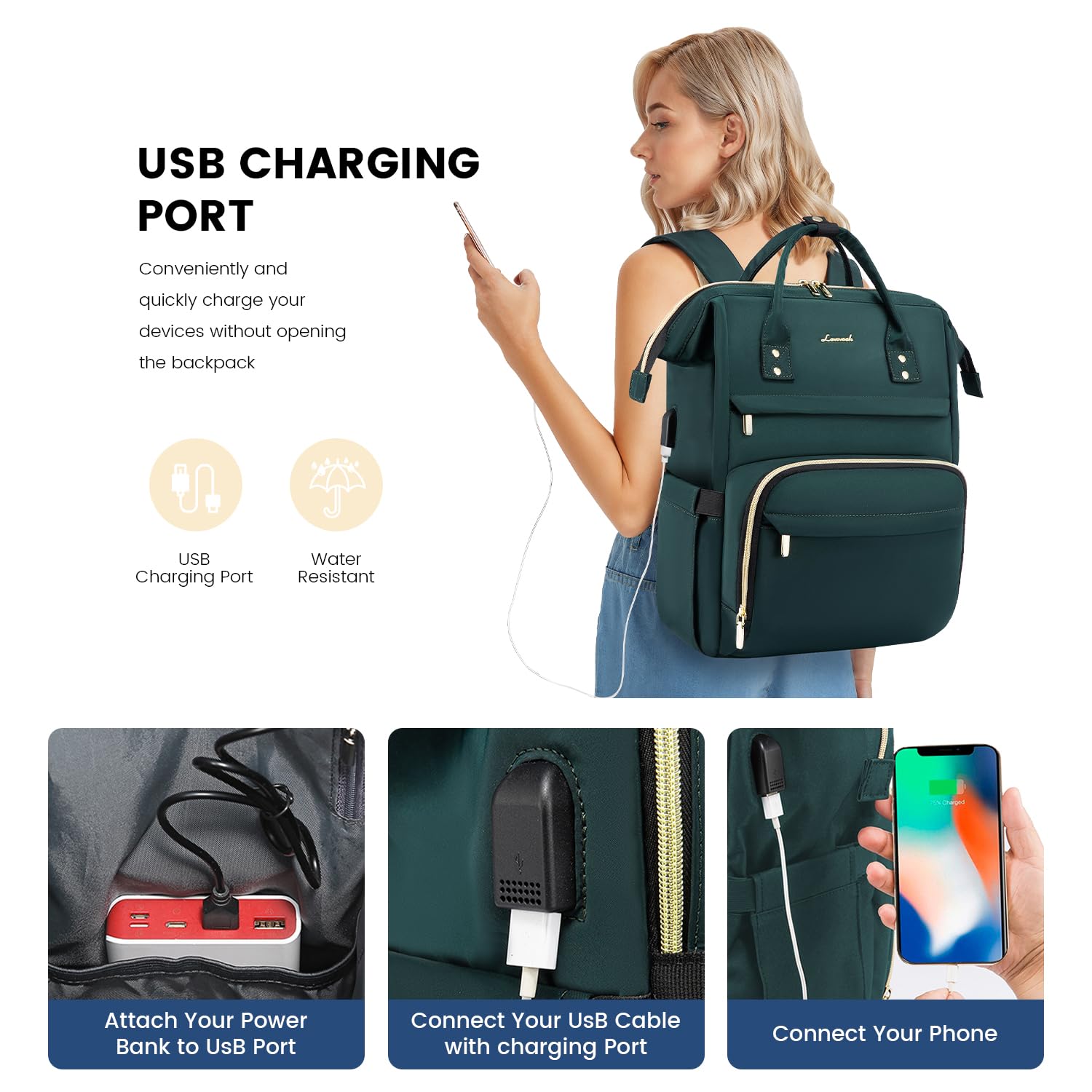 LOVEVOOK Laptop Backpack for Women with Giant Tumbler Holder Pocket, 15.6 Inch Work Daypack for Teacher Nurse, Computer College Bookbag Purse, Waterproof Travel Back Pack with USB Charging Port