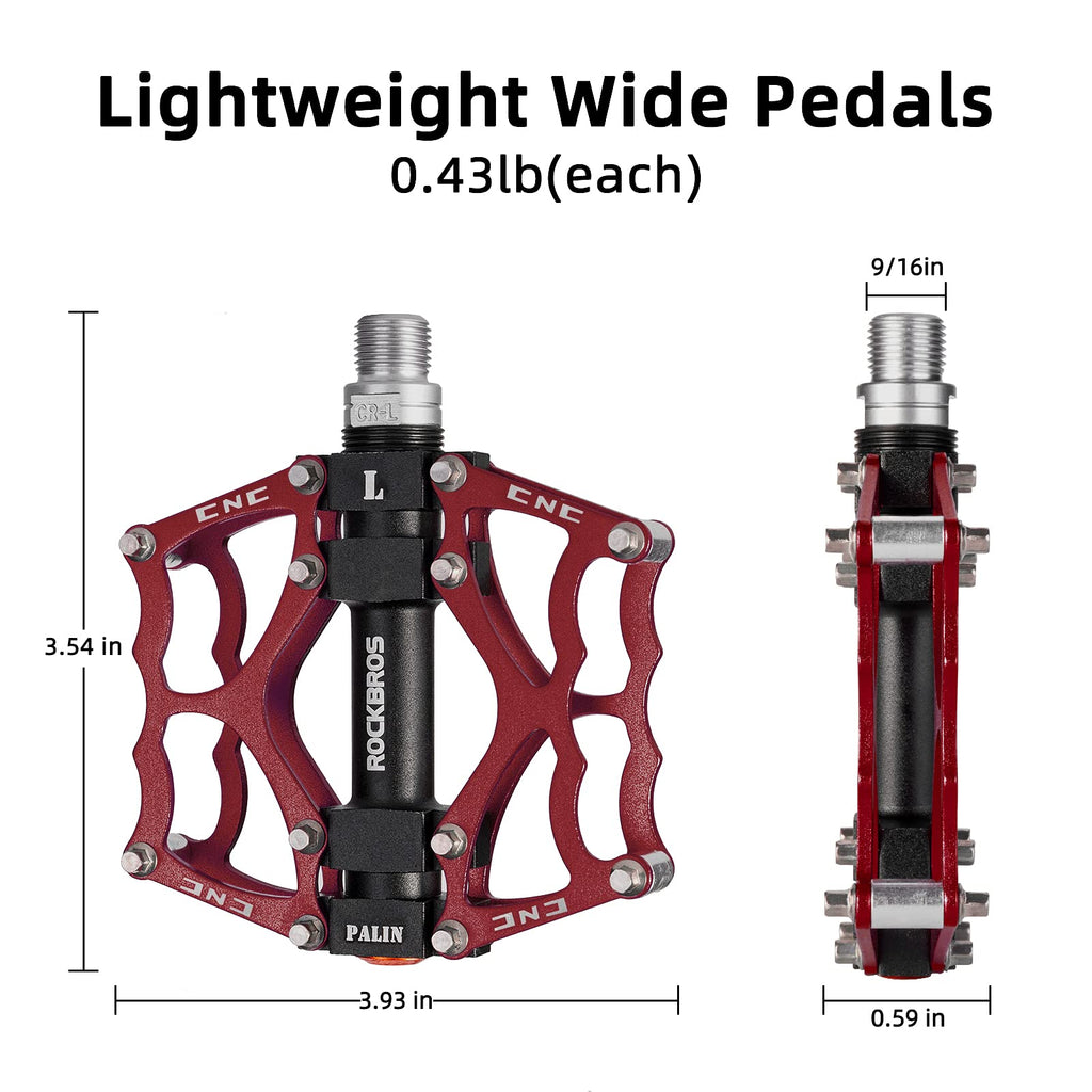 ROCKBROS Mountain Bike Pedals MTB Pedals CNC Non-Slip Lightweight Aluminum Alloy Bicycle Pedals Sealed Bearings Bicycle Platform Pedals 9/16" BMX Road Bike Pedal