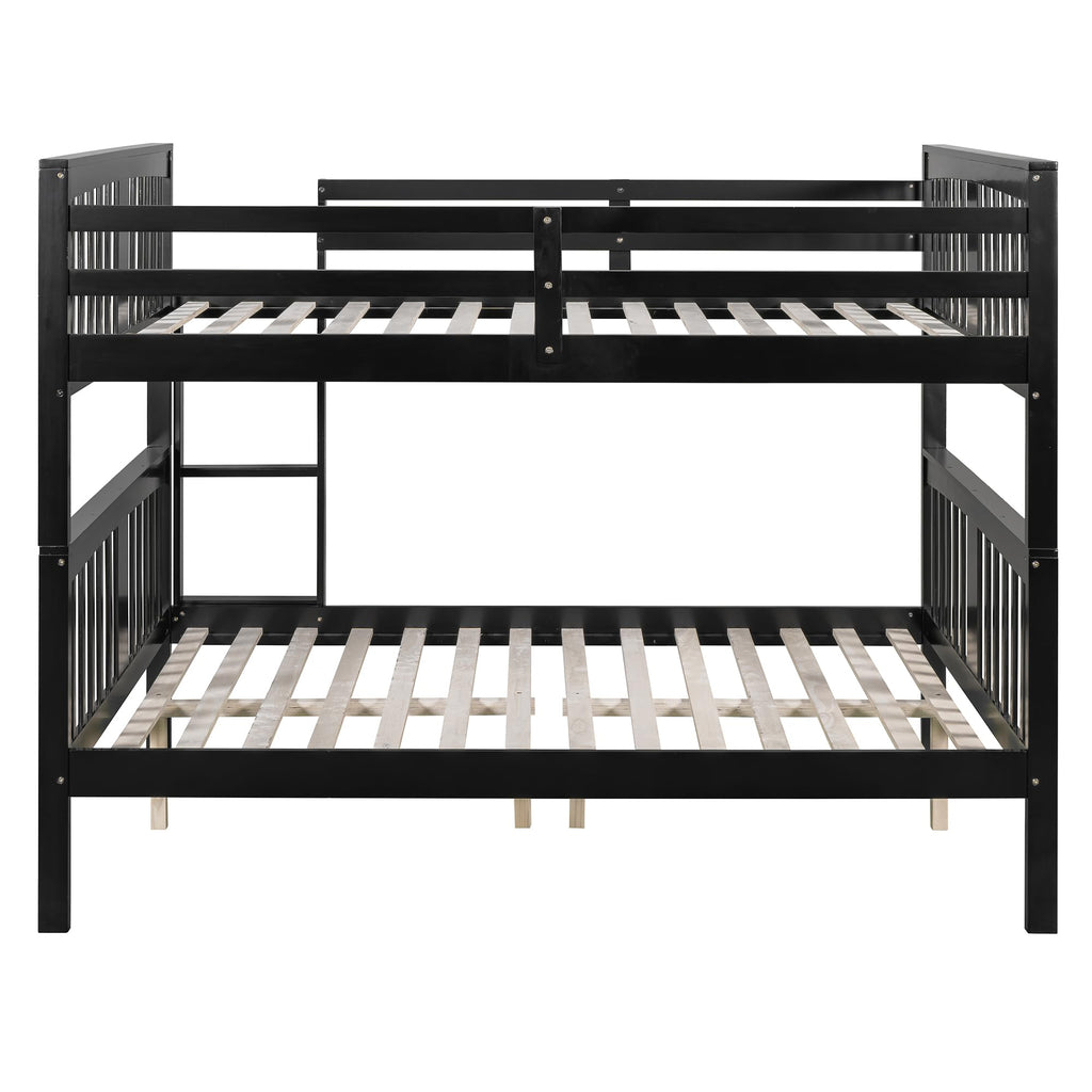 Merax Full Over Full Bunk Bed Convertible to Two Separate Beds, Solid Pine Wood Frame with Safety Guardrail & Headboard, Sturdy Durable Design, for Teens, Espresso