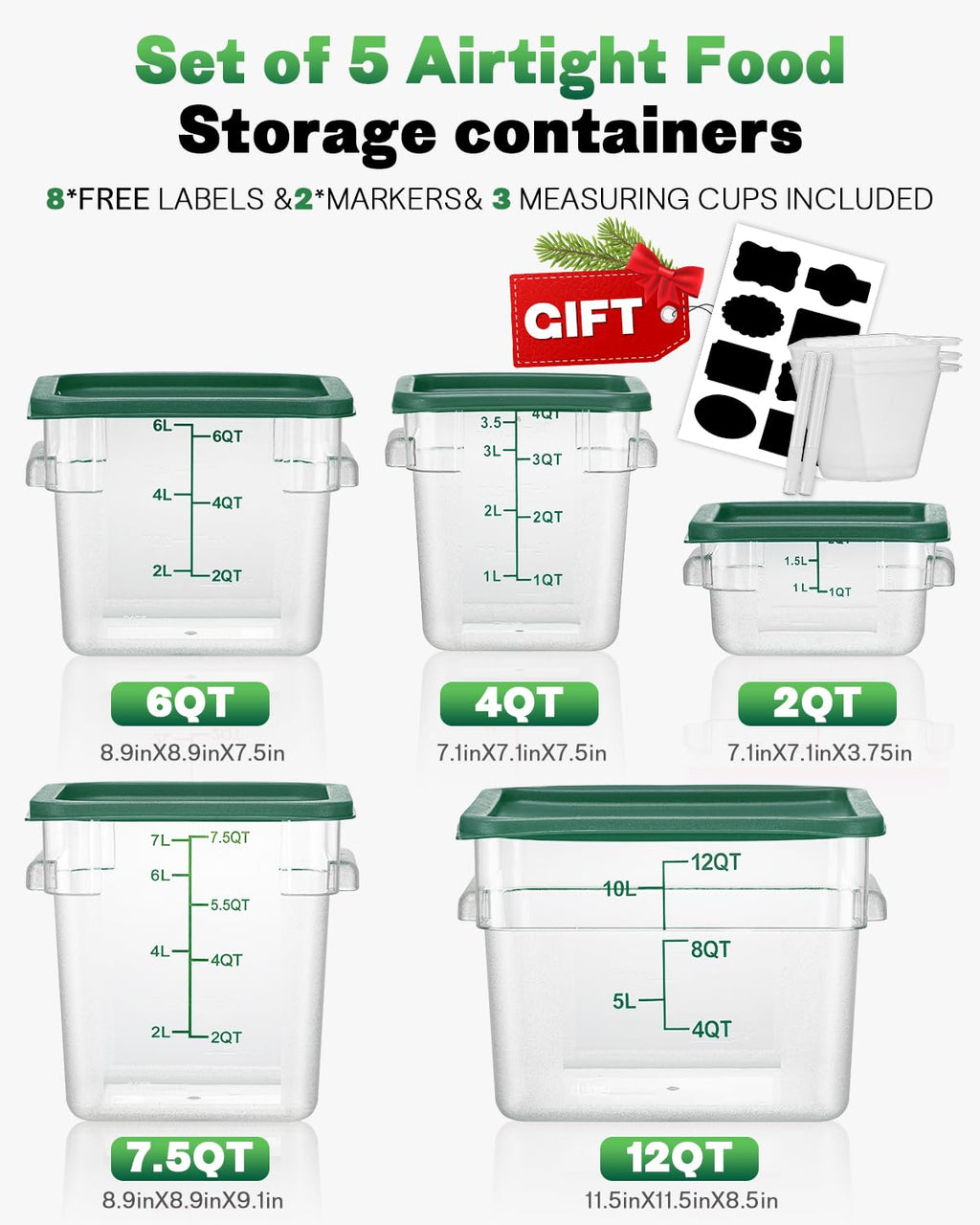 4QT NSF Food Storage Containers: 8 PCS [Food Grade][Hot&Cold Resistant] Commercial Clear Food Storage Containers with Lids for Restaurant Kitchen Proof Dough, Measuring Spoons Included(BPA FREE)