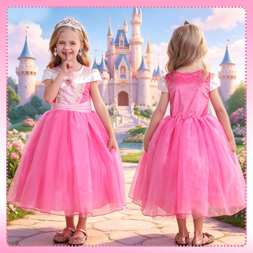 Girls Princess Costume Pink Dress Up Outfit for Halloween Cosplay Carnival Party