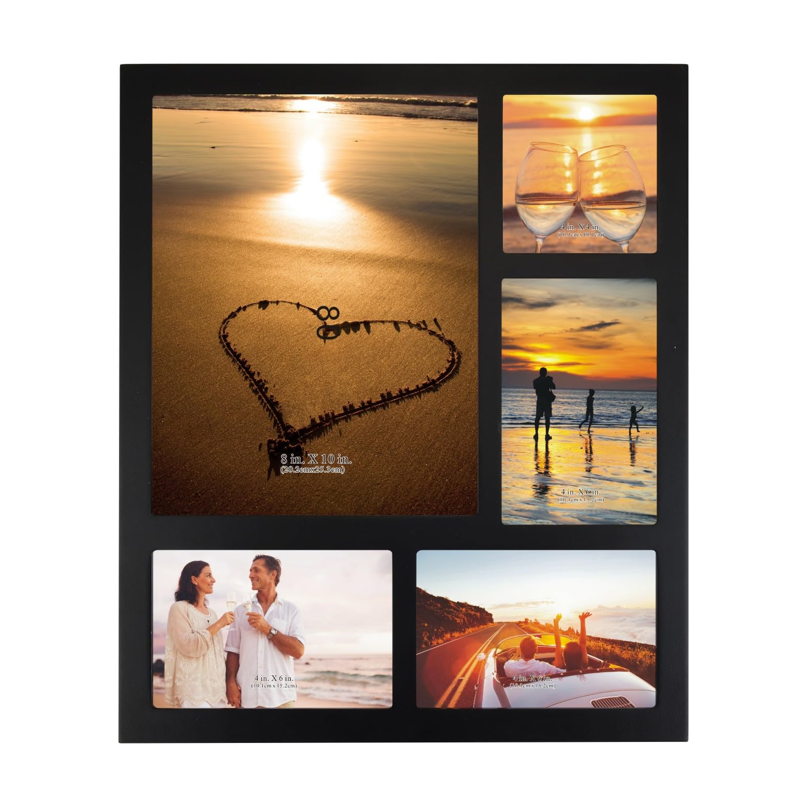 4x6 2-Opening Collage Frame Black Wood | Two 4x6 openings, shatter-resistant glass, tabletop & wall mount