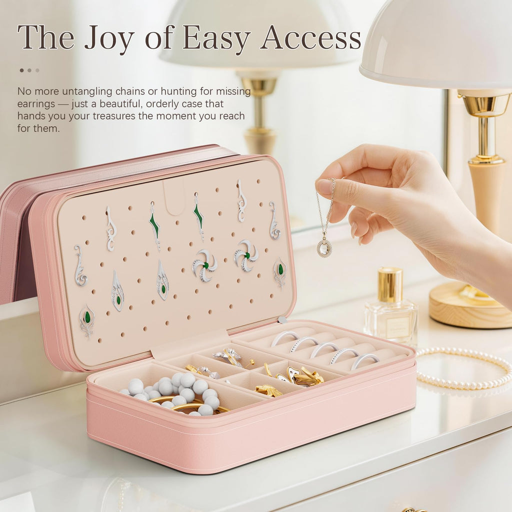 DesignSter Travel Jewelry Box, PU Leather Portable Jewelry Case, Small Jewelry Boxes for Gifts, Travel Jewelry Organizer for Women Rings Earrings Necklaces Bracelets (Avocado Green)