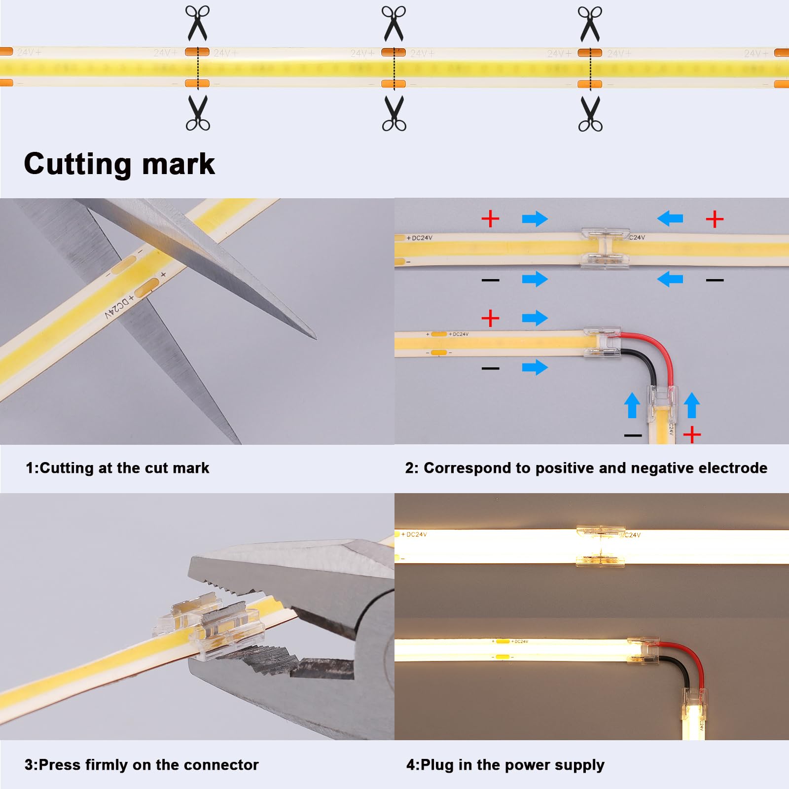 BENLUN 24V COB LED Strip Light 65.6ft (2 Rolls of 32.8ft) Kit, 3000K Warm White Cuttable 11W/M 312LEDs/M CRI 93 LED Tape Lights with Power Supply for Bedroom Kitchen Living Room Ceiling