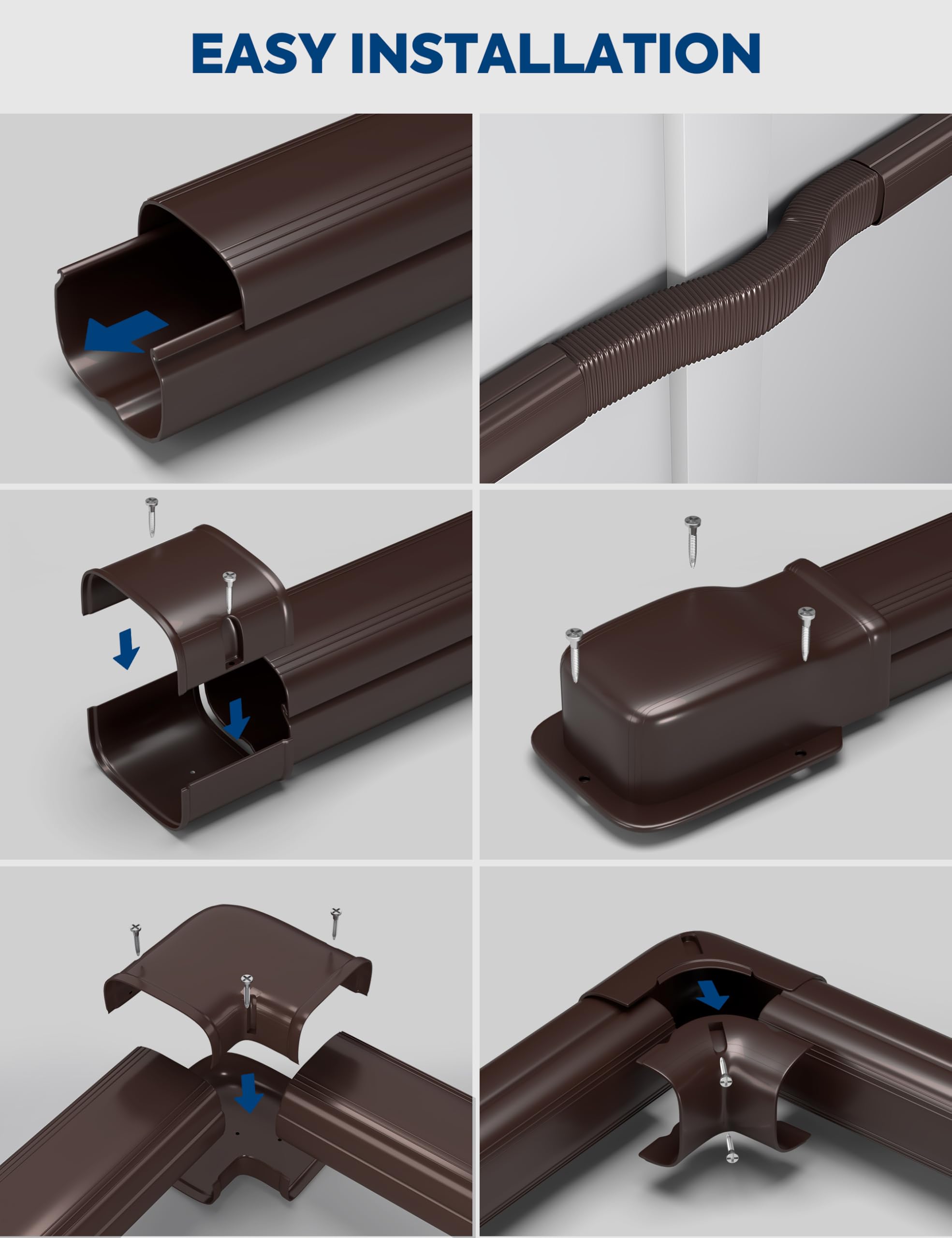 3'' x 9Ft Mini Split Line Set Cover with Flexible Duct, Upgrade PP Decorative Minisplit Lineset Cover Kit, Line Hide for Mini Split, Air Conditioner, Central AC, HVAC and Heat Pumps, Brown