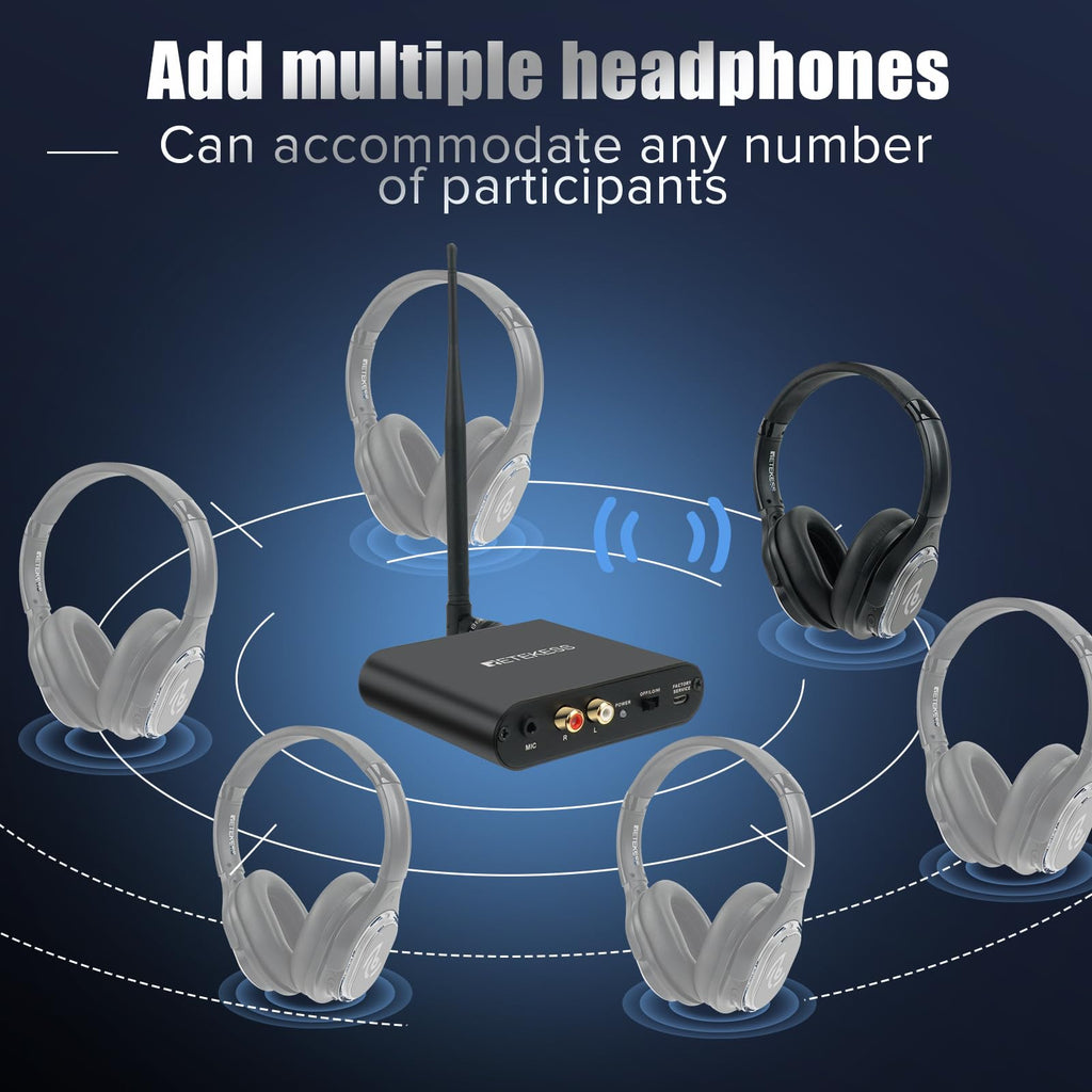 Retekess TA003 Silent Disco System, Silent Disco Transmitter, 3 Channels,Plug and Play, 300m Range for House Party, Fitness and School (1 Transmitter)