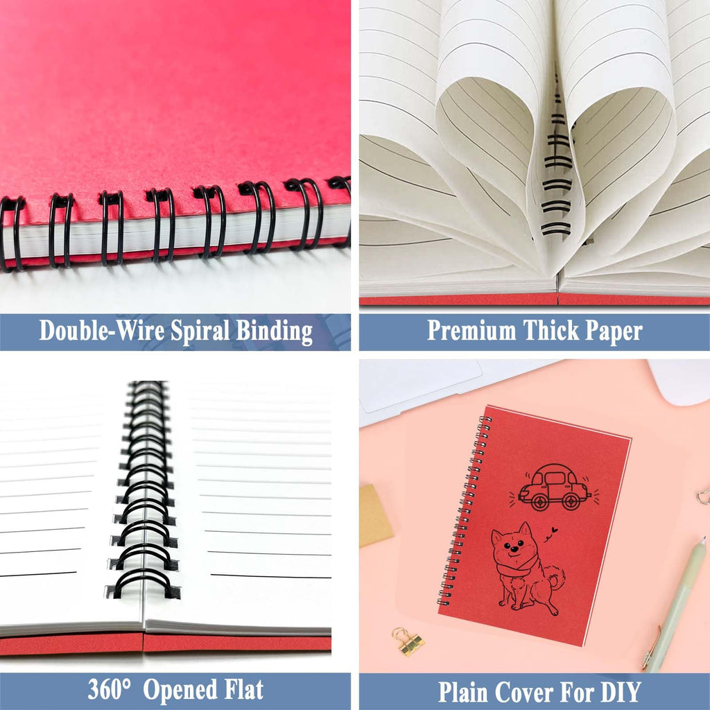 4Pack Small Spiral Notebook A5, 8.25x5.5” 120 Lined Pages Black & Red Wide Ruled Spiral Journal Bulk Blank Kraft Cover Spiral Bound Notebook & Writing Pads for Home Office Meeting Work Note Taking