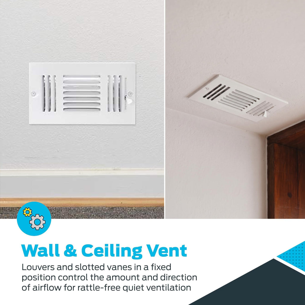 EZ-FLO 8 x 4 Inch Three-Way Ventilation Steel Sidewall/Ceiling Register, Steel Duct Opening, 61658