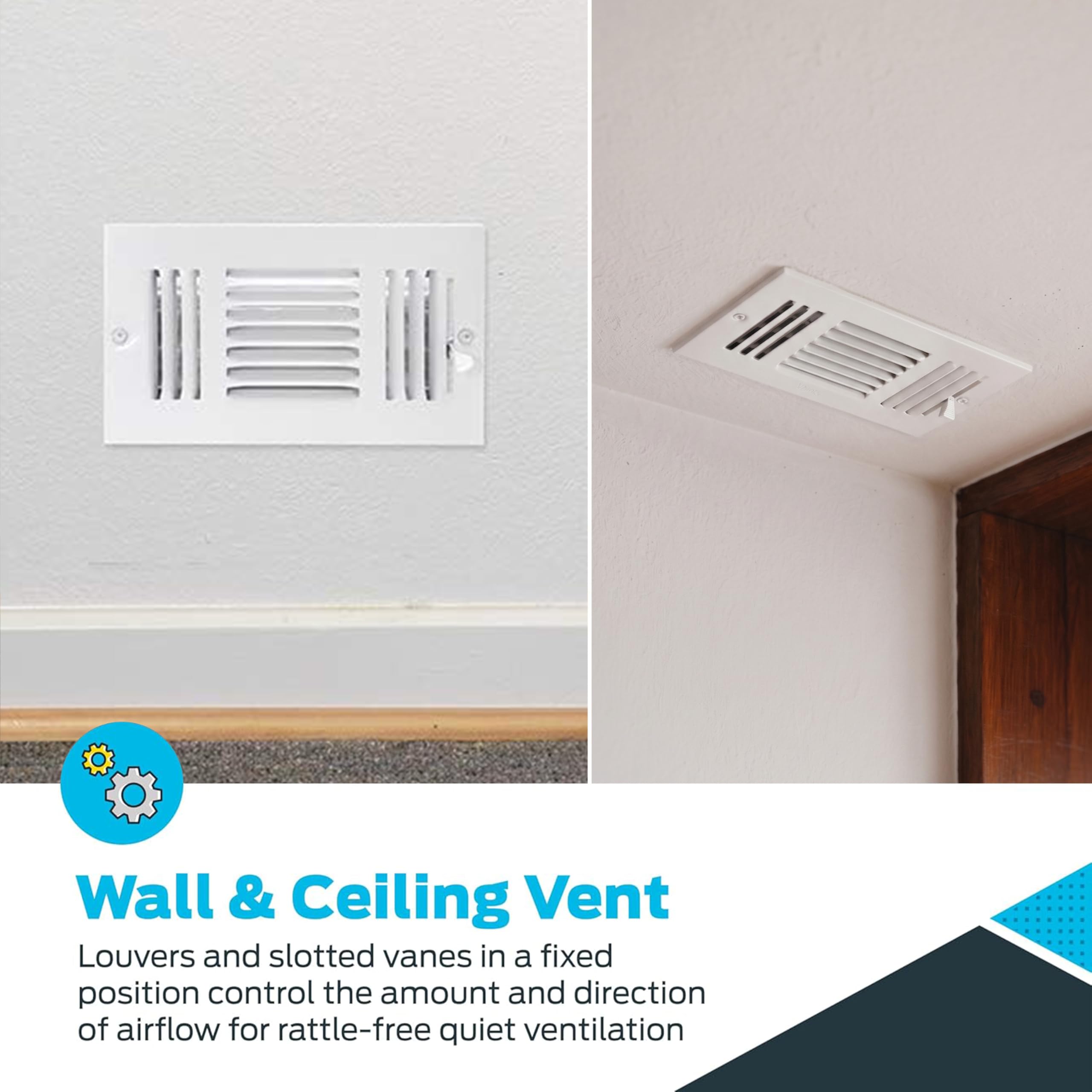 EZ-FLO 8 x 4 Inch Three-Way Ventilation Steel Sidewall/Ceiling Register, Steel Duct Opening, 61658
