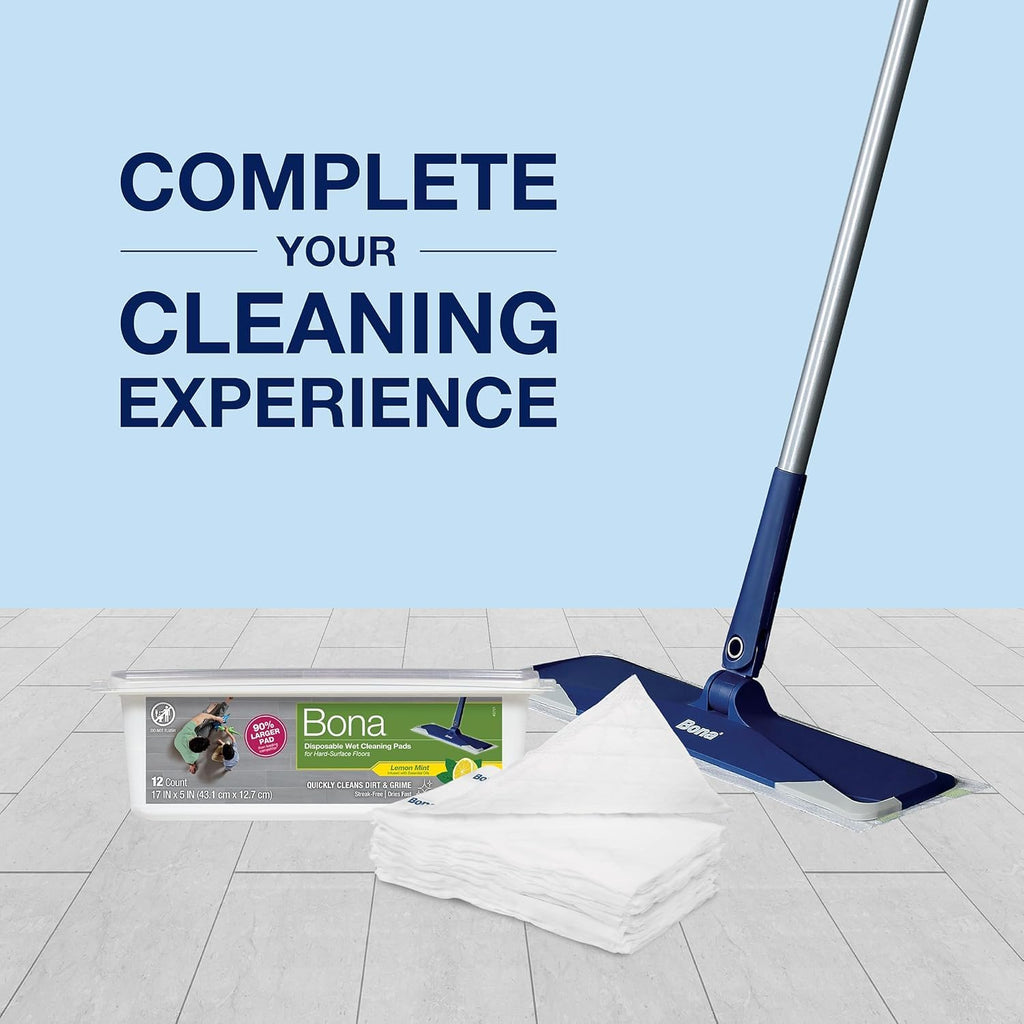 Bona® Disposable Wet Cleaning Pads for Hard-Surface Floors, Lemon Mint Scent 12 Count (Pack of 1)