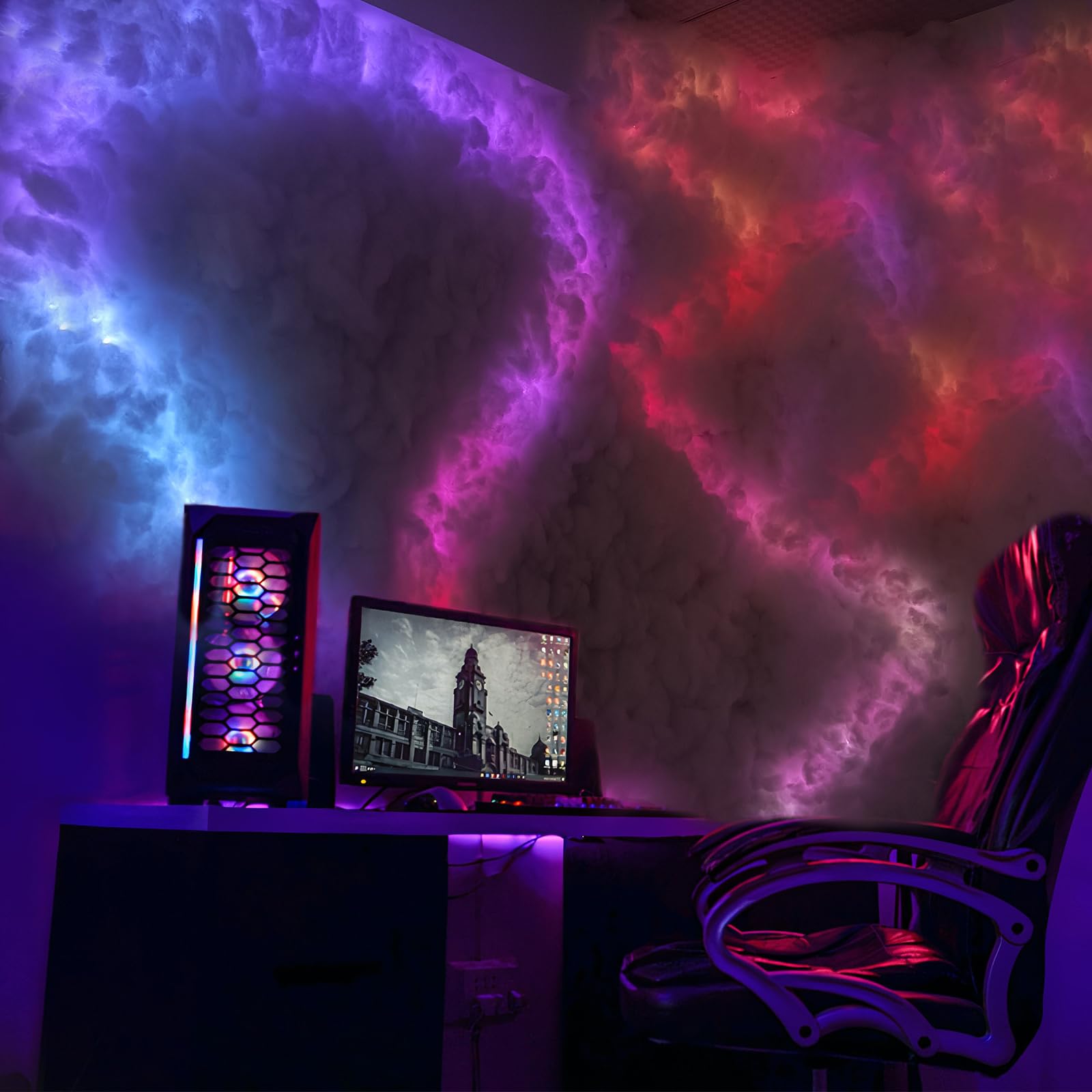 FUSLITE , 3D Thundercloud LED Light Cotton Lightning Cloud Colorful Atmosphere Night Light, DIY Creative Cloud Lights Gaming Room Garage Club Bar dj Party Light,16 Feet