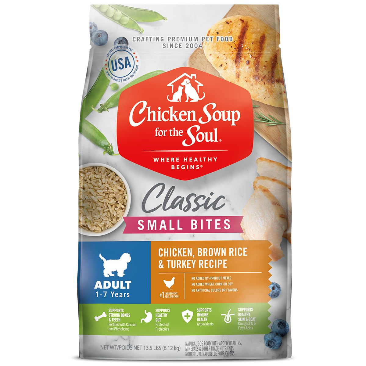 Chicken Soup for The Soul All Natural Premium Small Bites Adult Dry Dog Food, Real Meat First Ingredient, No by-Products, Supports Gut & Immune Health, Beef & Brown Rice, 13.5lb