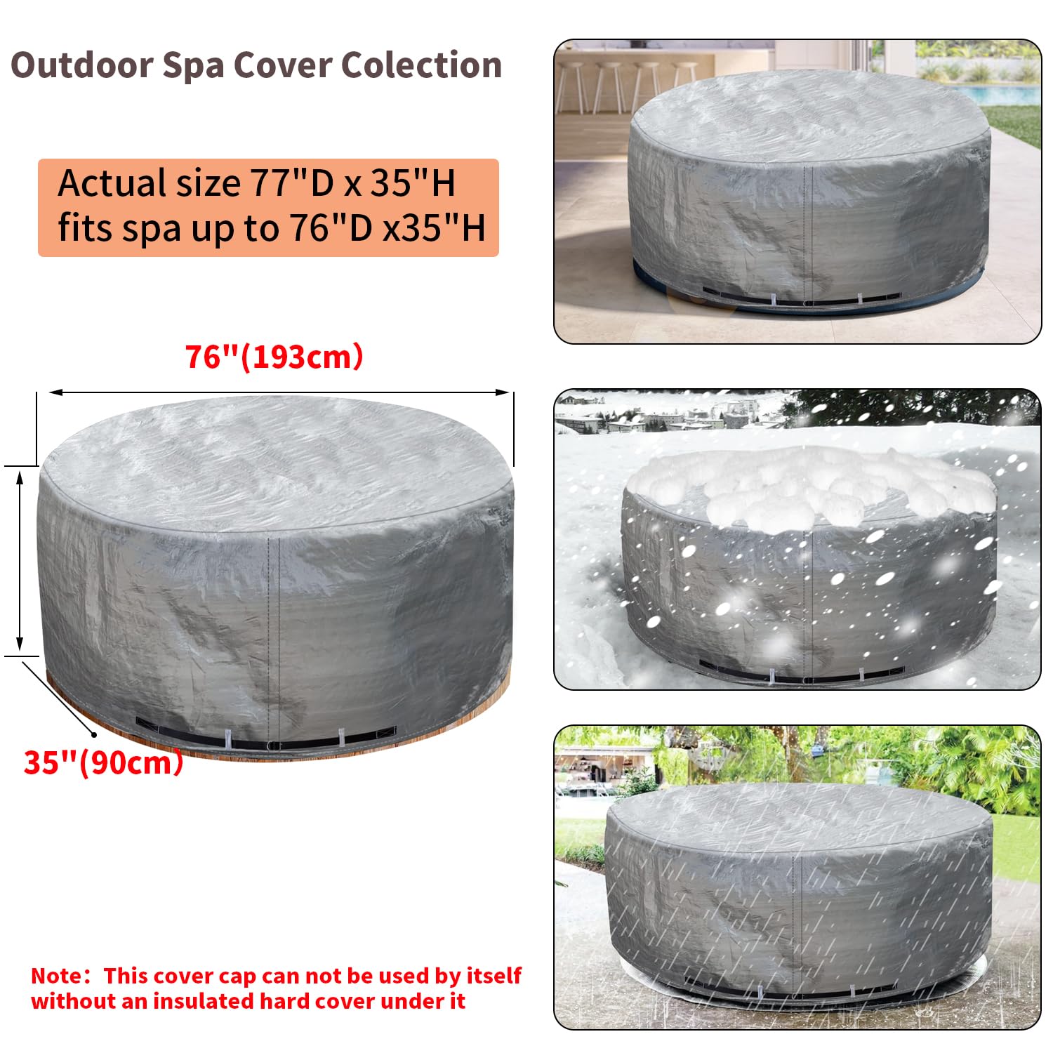 Round Hot Tub Cover Outdoor Waterproof Spa Cover Cap(83''x 20'') 600D Heavy Duty Polyester Hot Tub Cover Protector(Brown)