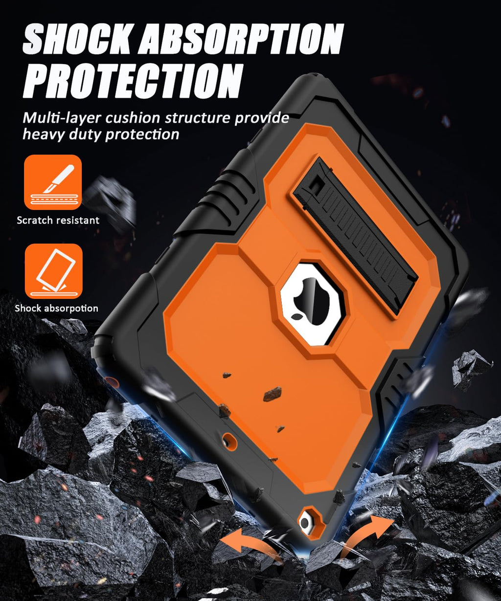 OKP Case for iPad 9th/ 8th/ 7th Generation (2021/2020/2019), Heavy Duty 10.2 inch iPad Shockproof Rugged Protective Cover with Built-in Stand, Hard iPad 9 8 7 Gen Cases for Kids Girls Boys, Black
