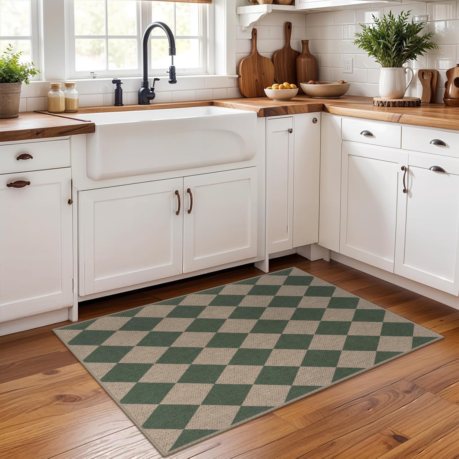 Rugalia Easy Jute Checkered Entryway Rug, 2x3 Black Modern Indoor Outdoor Doormat, Washable Non-Slip Neutral Small Kitchen Rug Farmhouse Diamond Throw Rugs for Entrance Bedroom Bathroom