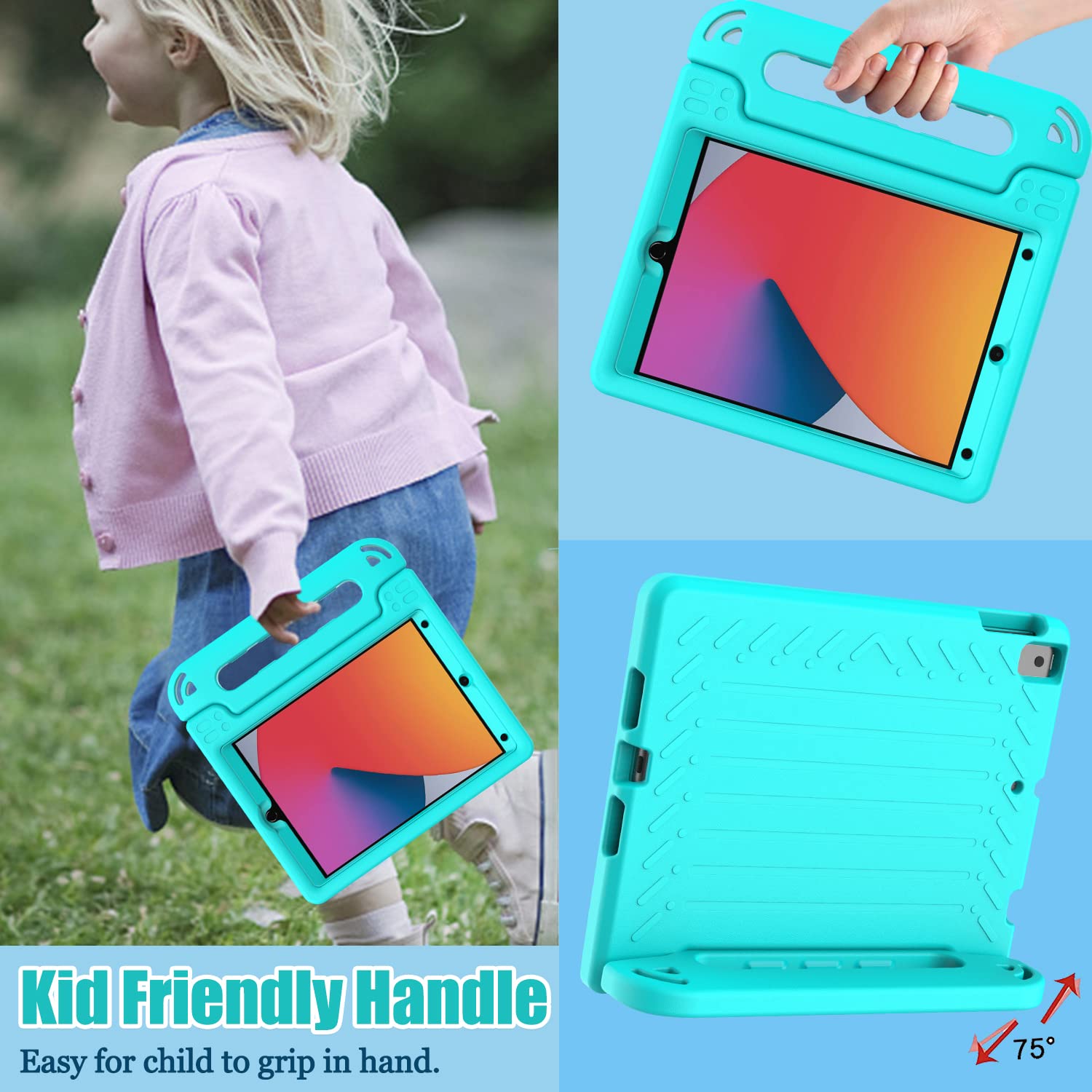 AVAWO Kids Case for iPad 10.2" 9th & 8th & 7th Generation, iPad 10.2 2021/2020/2019 Case with Built-in Screen Protector, Light Weight Shock Proof Handle Stand Friendly Cover for iPad 10.2" - Black