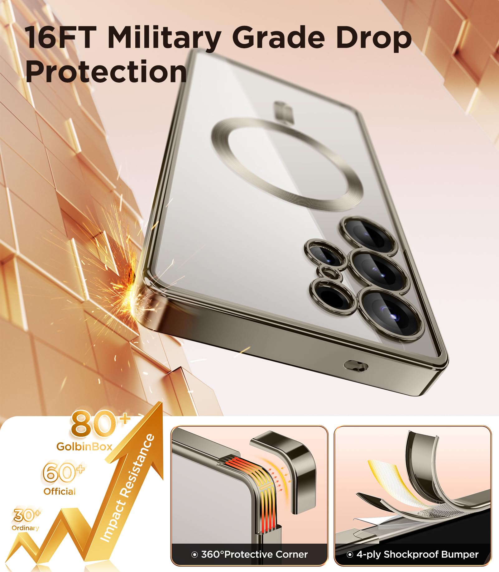 Magnetic Case Compatible with Samsung Galaxy S25 Ultra,Compatible with MagSafe,[Full Camera Protection][Screen Protector] Shockproof Plating Clear Phone Cover for Galaxy S25 Ultra(Black/Clear)