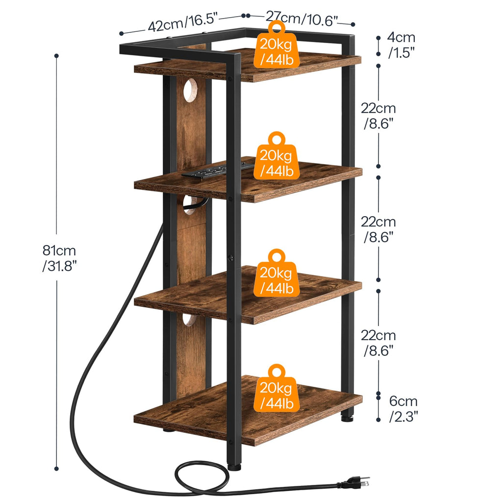 HOOBRO Game Console Shelf, 4-Tier Video Gaming Consoles Stand with Outlet & RGB Light, Audio Rack Tower for Turntable, Stereo Equipment, Wooden Entertainment Storage Stand, Black BB38UDCJ01