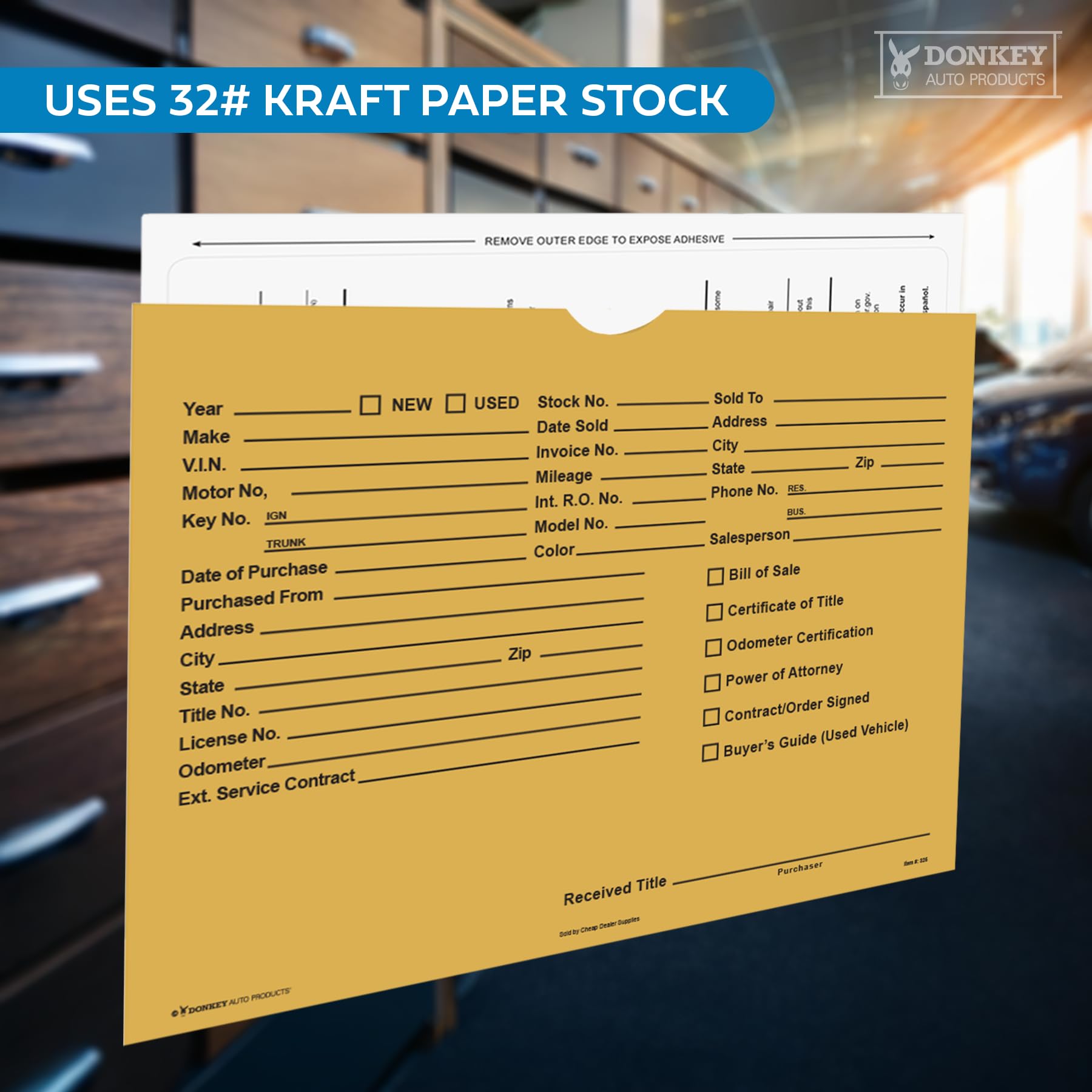 Printed Vehicle Deal Envelopes 9x12 Deal Jackets (100 shrink wrapped) (Blue)