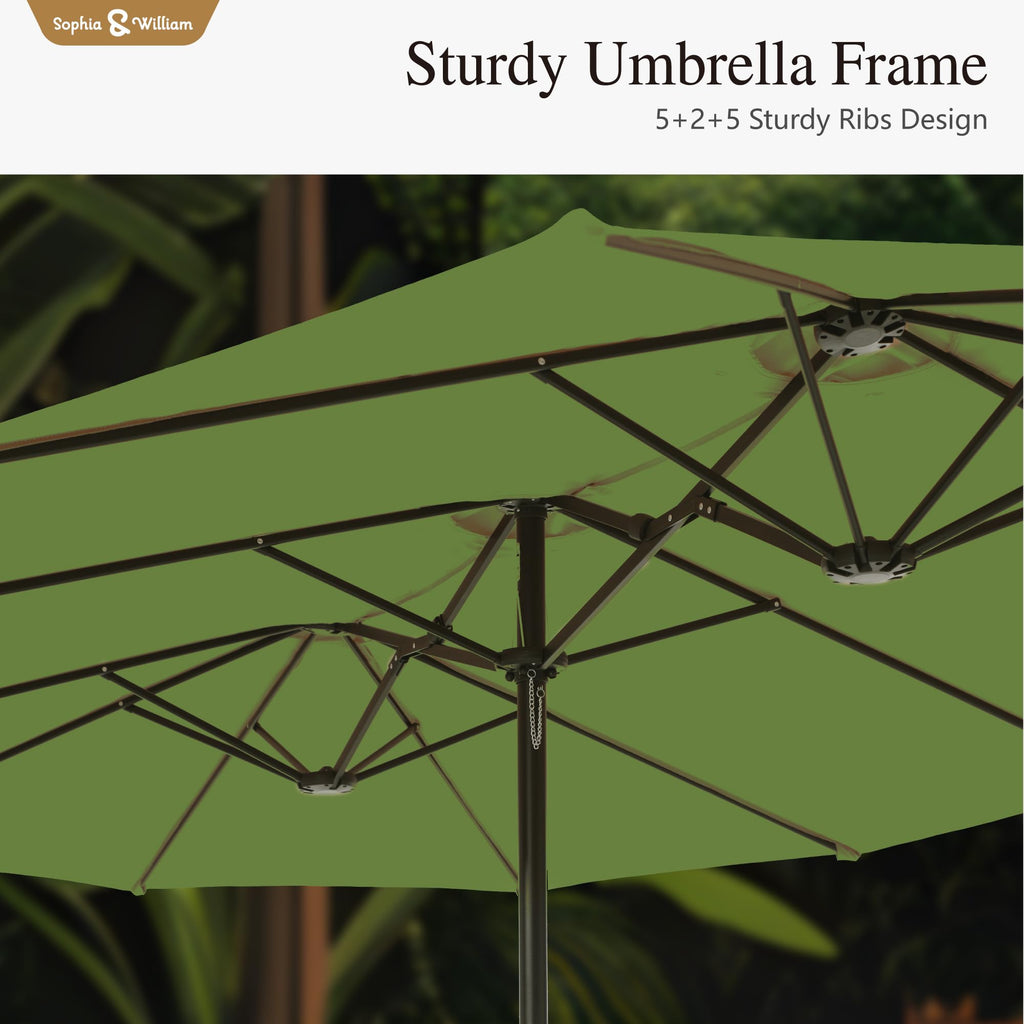 Sophia & William 15 ft Extra Large Patio Umbrella with Base Included, Rectangular Outdoor Umbrella Heavy Duty, Market Umbrella Double-sided Fade Resistant for Pool Garden Backyard, Beige