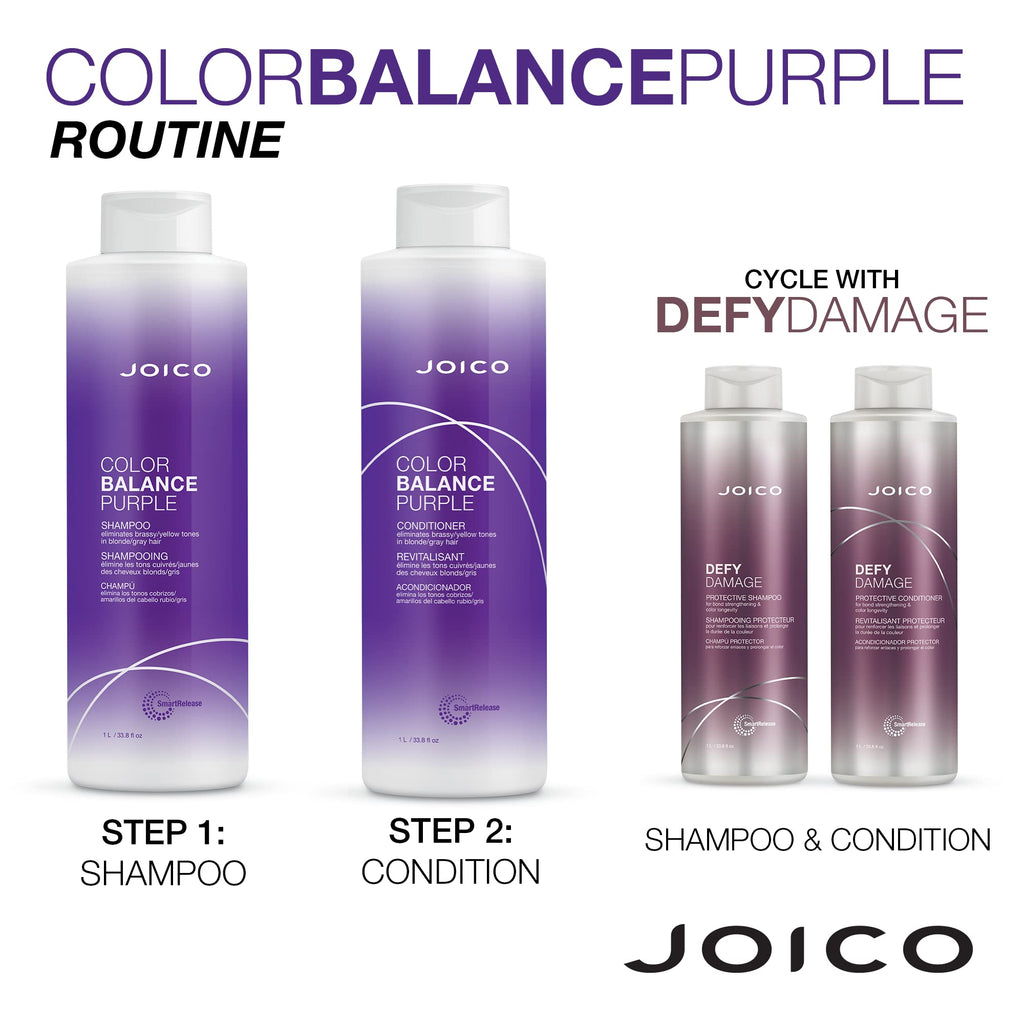 Joico Color Balance Purple Shampoo & Conditioner Set, Eliminate Brassy and Yellow tones, for Cool Blonde or Gray Hair