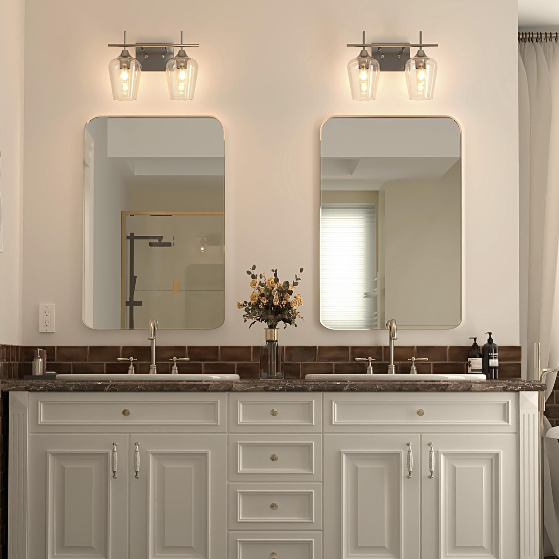 VONLUCE Bathroom Vanity Light, 2 Light Bathroom Light Fixture Over Mirror, Bathroom Wall Lamp with Clear Glass, Modern Brushed Nickel Vanity Lighting fixtures for Bathroom, Bedroom, Hallway