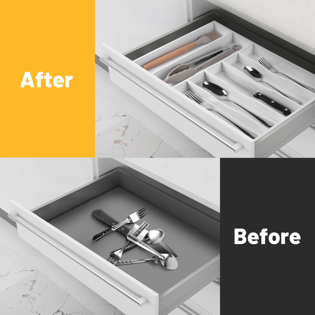 Expandable Acacia Kitchen Drawer Organizer for Cutlery and Utensils, Adjustable Acacia Wood Cutlery Tray in Drawer for Flatware and Silverware in Kitchen
