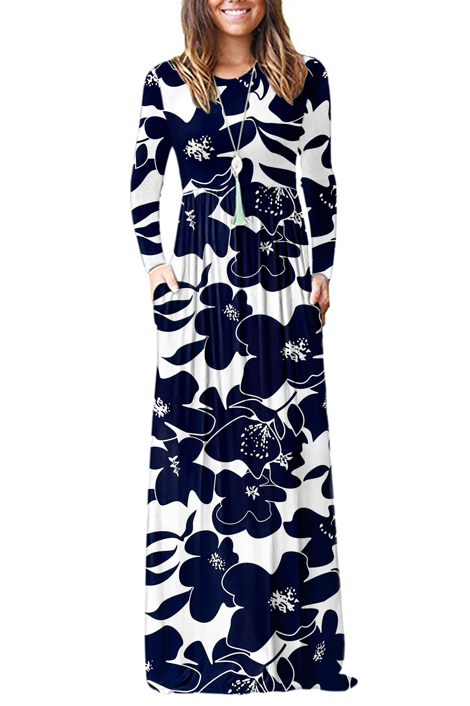 AUSELILY Women's Classic Long Sleeve Dress Loose Plain Long Casual Maxi Dresses with Pockets 2026