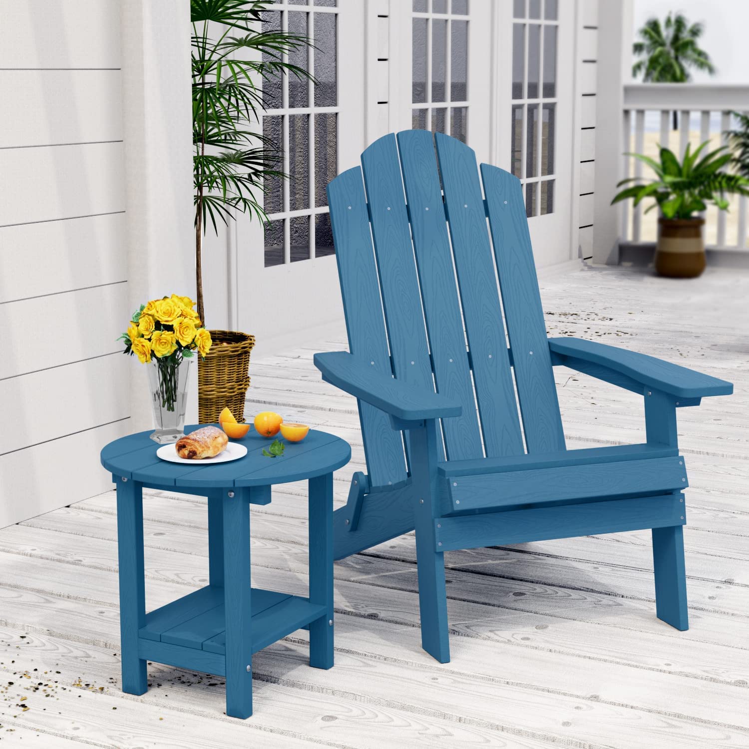 MXIMU Round Outdoor Side Table Adirondack Tables 18 Inch Chairside End Tables with Storage Shelf, 2-Tier Plastic Patio Side Table for Balcony Backyard Lawn (Black, 1 Pack)