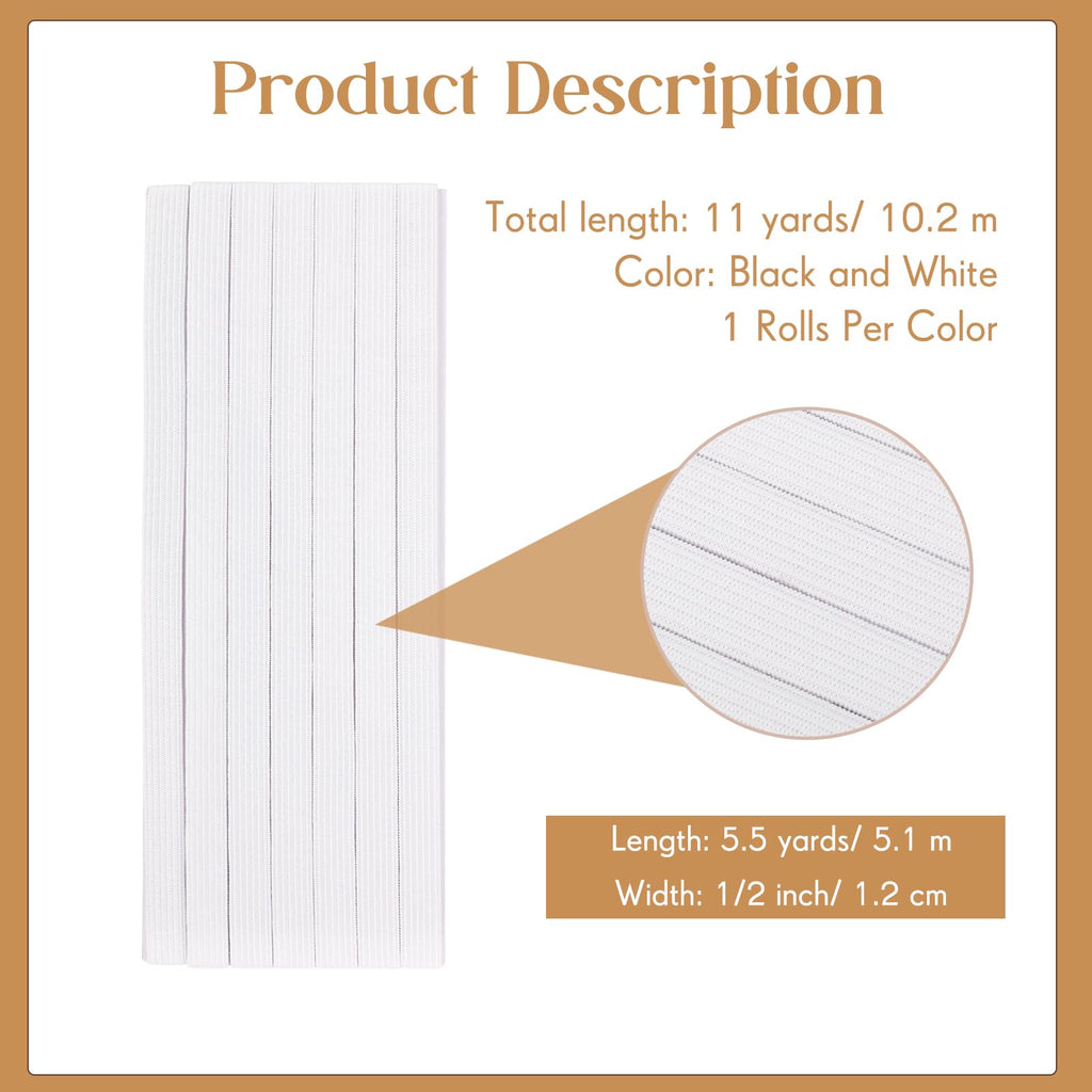 Shappy Elastic for Sewing Knit Elastic Band 1/2 Inch x 11 Yards (Beige)