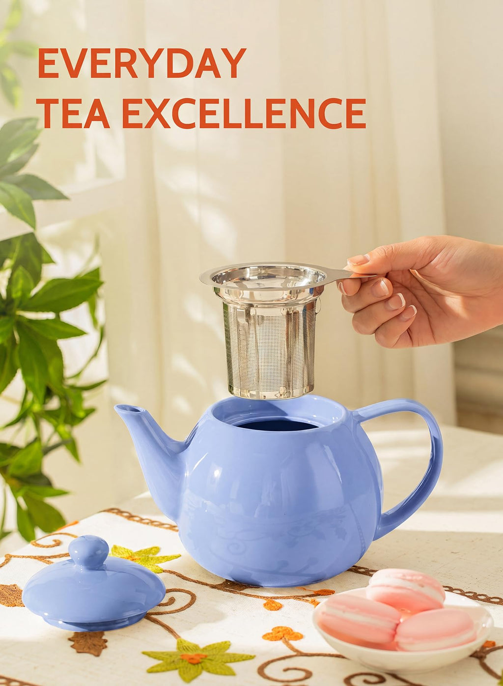 Sweese Porcelain Teapot 27 oz with Infuser for Loose Leaf Tea, Bluish Grey