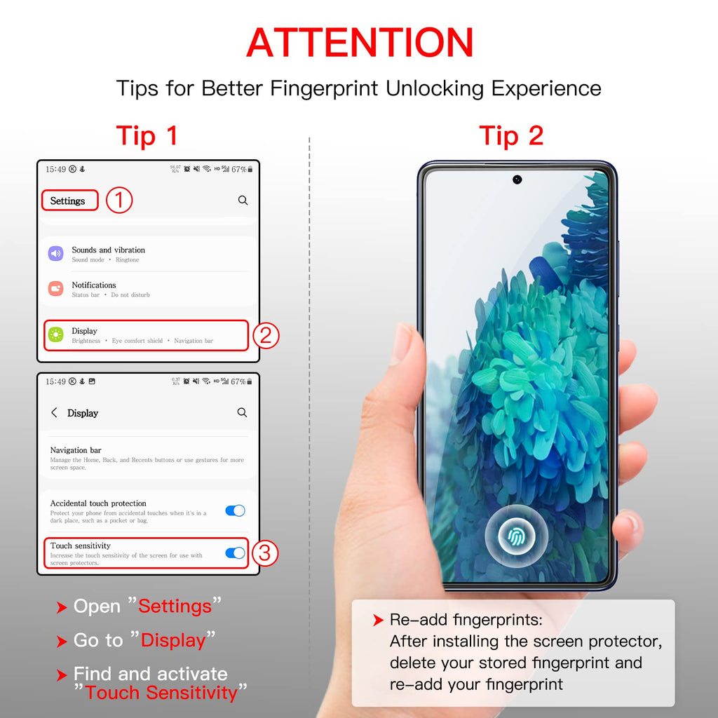 JETech Screen Protector for Samsung Galaxy S20 FE 6.5-Inch with Camera Lens Protector, Tempered Glass Film, Fingerprint ID Compatible, HD Clear, 2-Pack Each