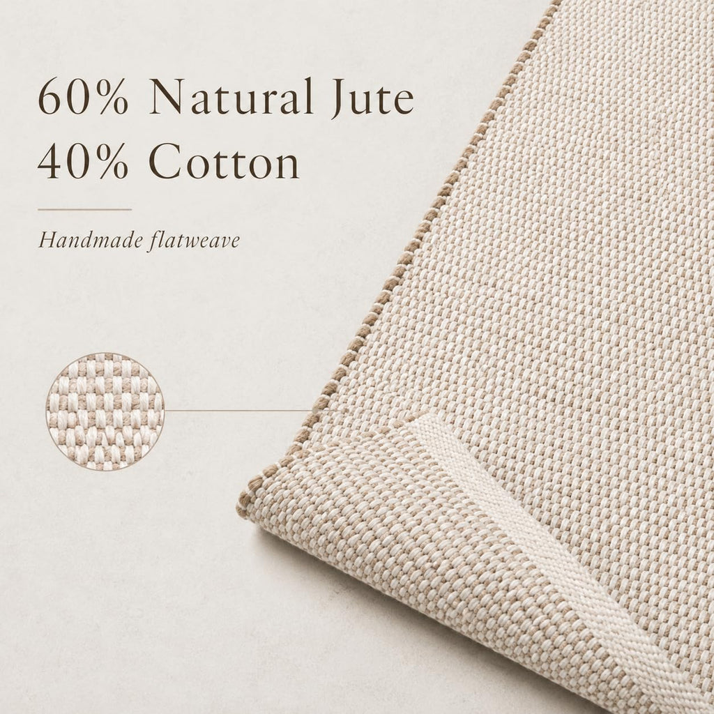 FRELISH DECOR Handwoven Jute Cotton Area Rug- Natural Yarn- Contemporary Farmhouse Decor- Rustic Nautical Rugs for Bedroom Living Room/Entryway Doormat (2'x3')