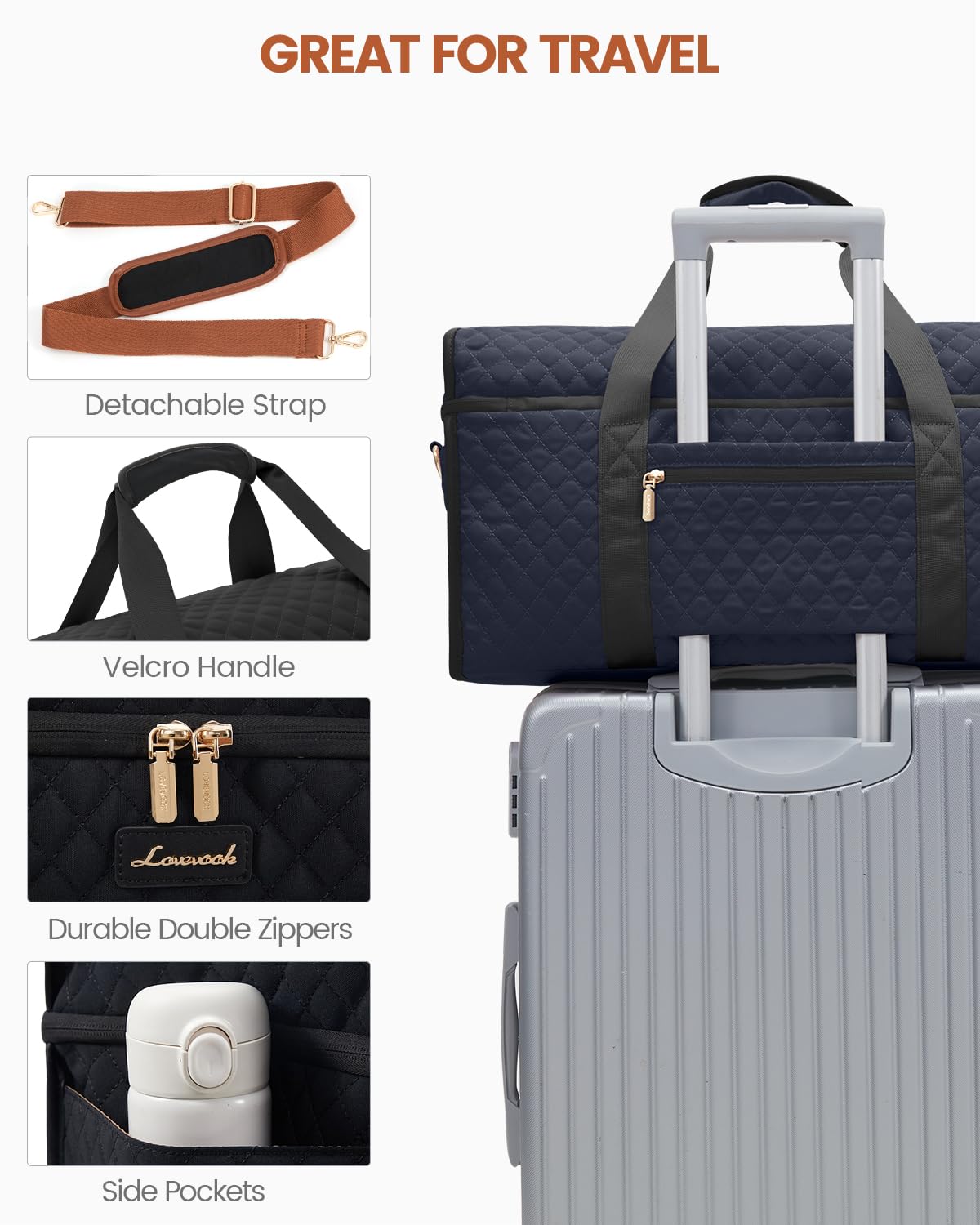 LOVEVOOK Travel Duffle Bag - Weekender & Overnight Bag with Toiletry & Wet Pocket, Carry-On Size, 3pc Set