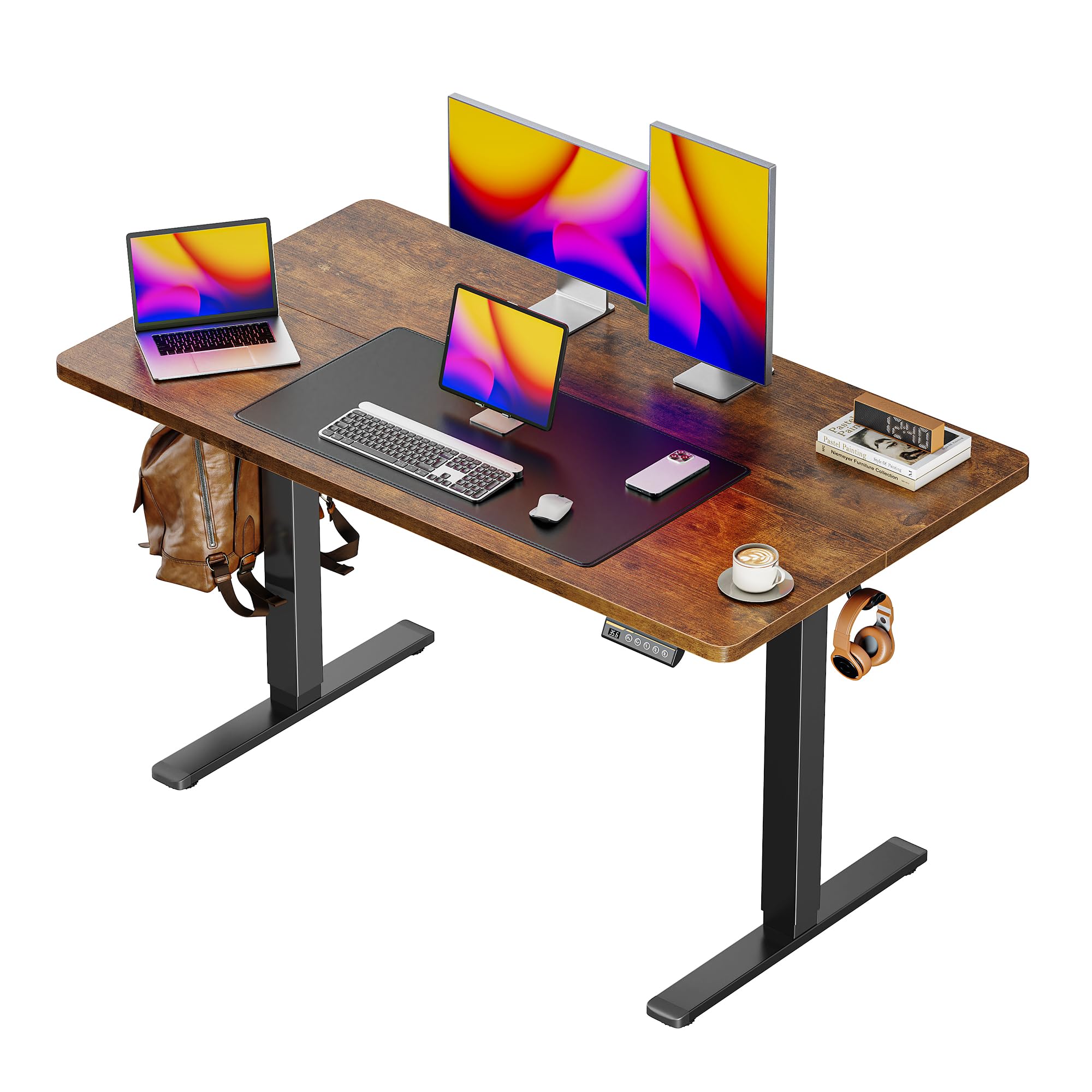 Huuger 48 x 28 Large Electric Standing Desk, Height Adjustable Desk, 27.6" Deep Desktop, Stand up Gaming, 2 Hooks, 3 Preset Heights, for Home Office, Black