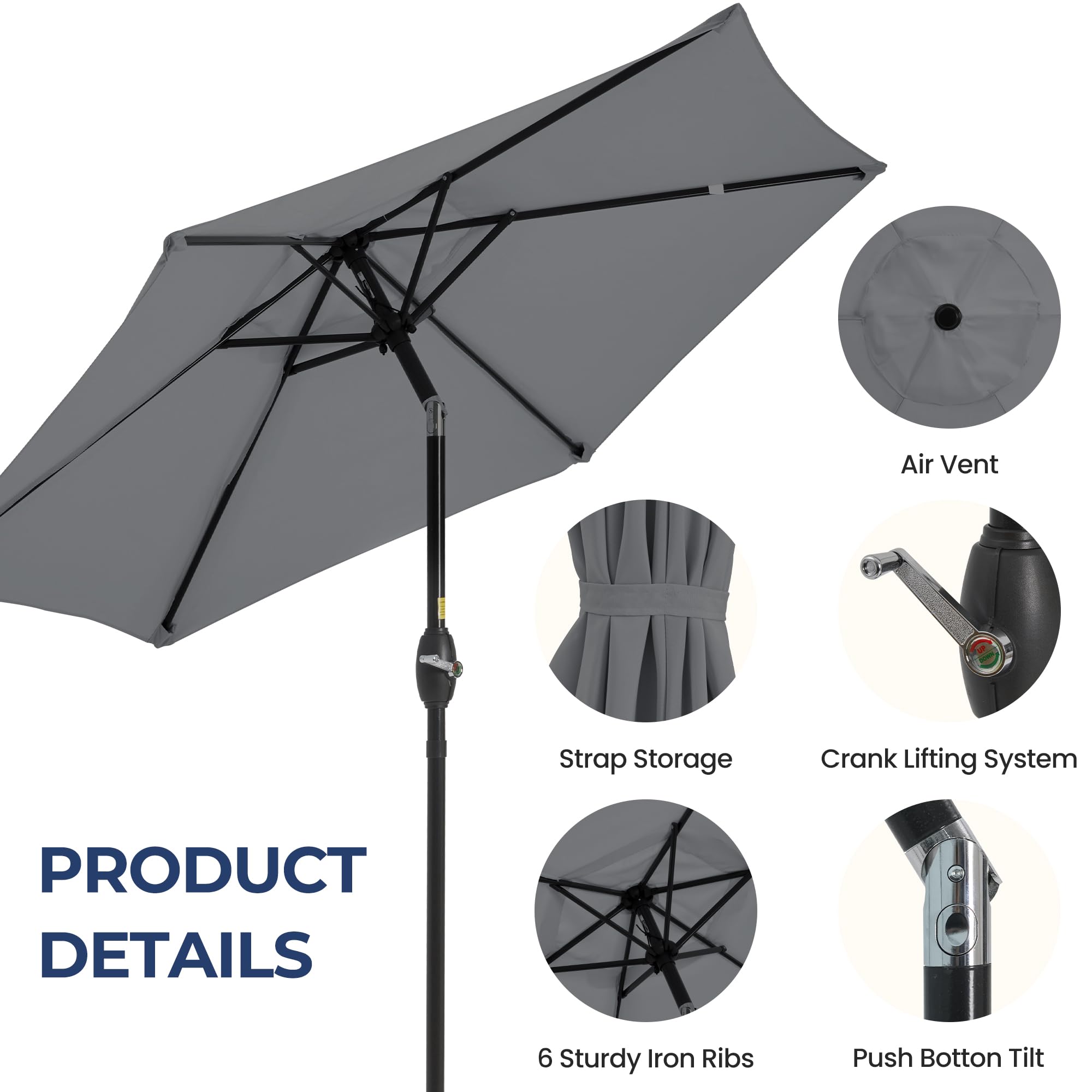 SUNVIVI OUTDOOR Outdoor Patio Umbrella, Patio Umbrella, Market Umbrella, Large Outdoor Umbrella, Metal Pole Umbrella with Push Button Tilt and Crank, Polyester Canopy