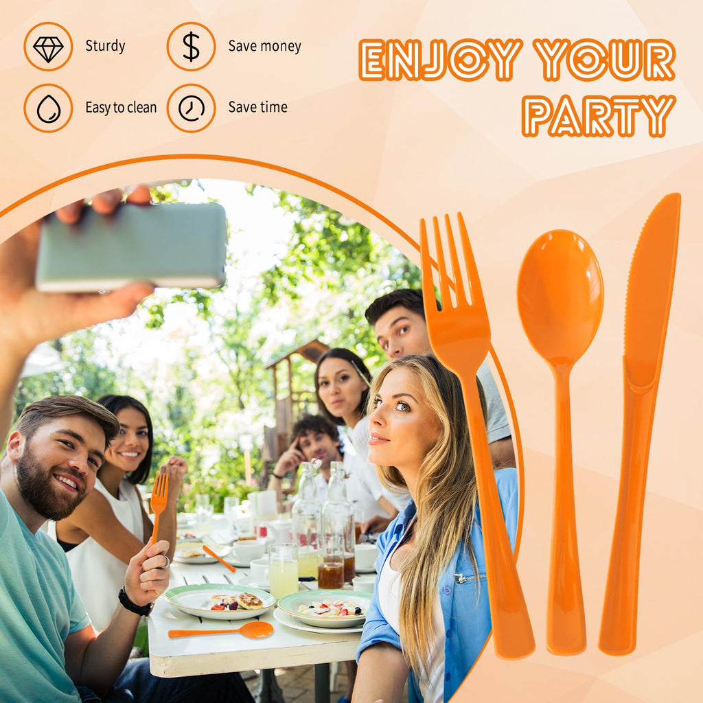 150 Pack Plastic Silverware,Disposable Cutlery Set Heavy Duty Utensil Sets 50 Forks 50 Knives 50 Spoons for Brithday, Wedding,Home School Party Picnics Restaurant Outdoor Events (Black)