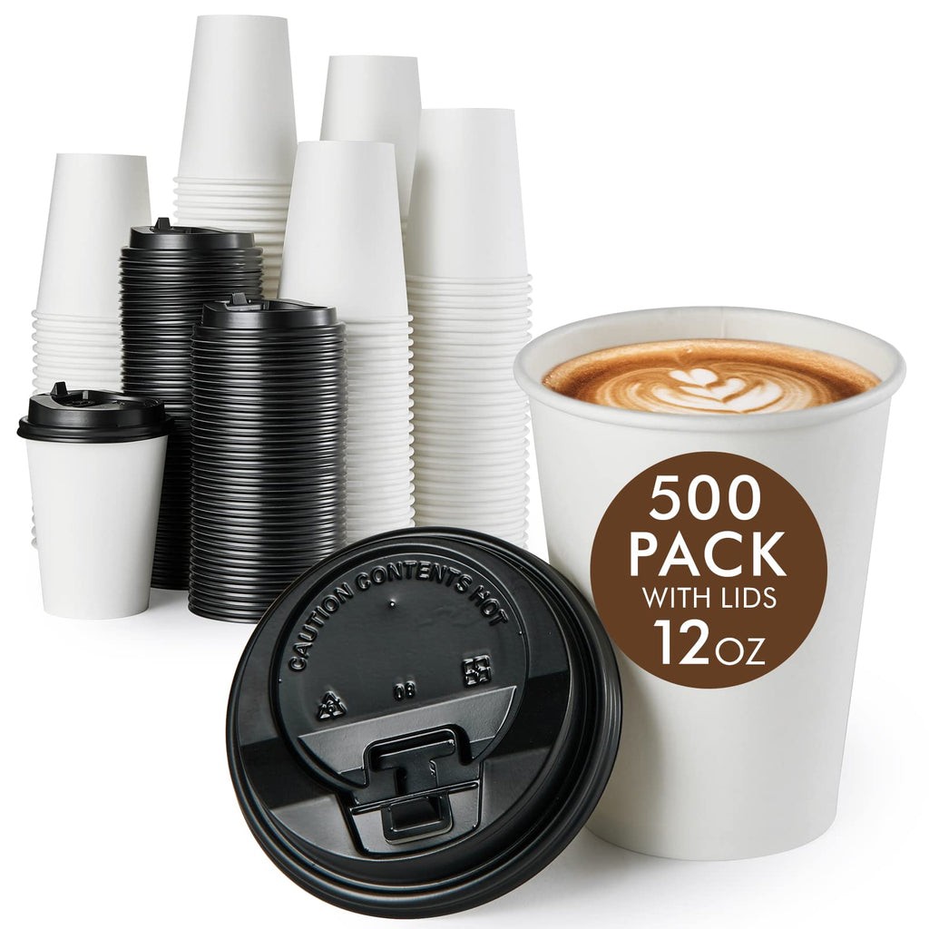 Vplus 500 Pack 8 OZ Paper Coffee Cups, Disposable 8 OZ Coffee Cups With Lids, Cold/Hot Drinking, For Home, Traveling, Stores, Office, And Events